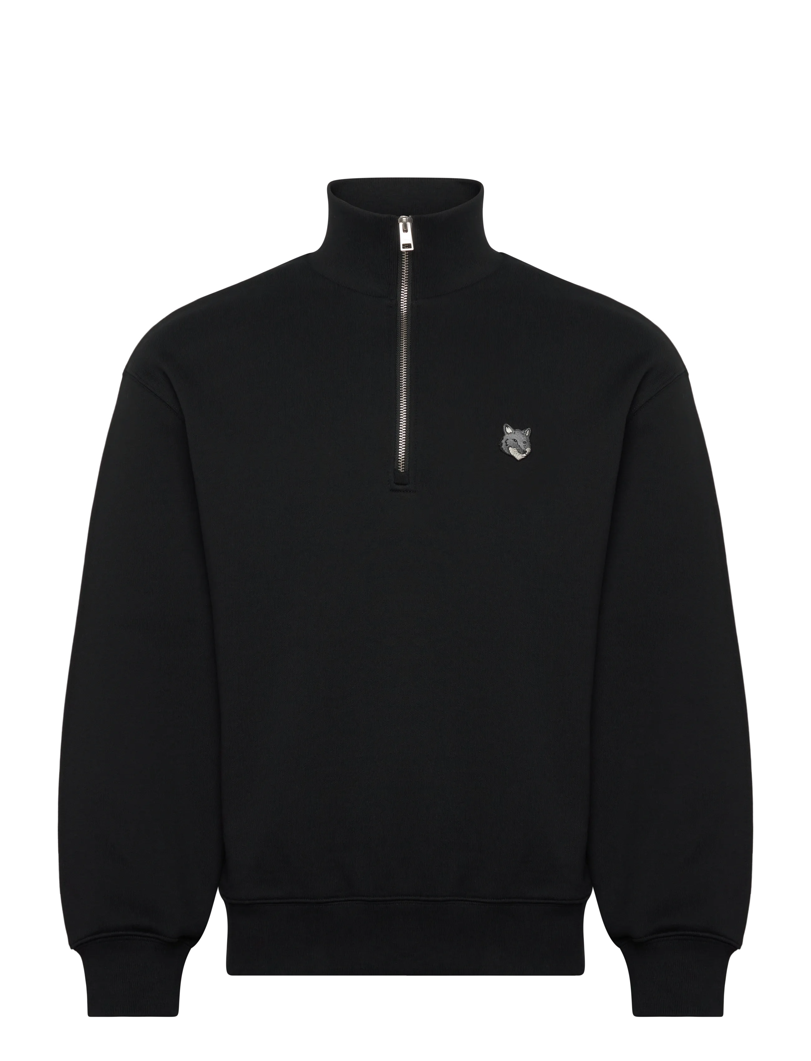 Maison Kitsune GREY FOX HEAD PATCH COMFORT HALF ZIPPED SWEATSHIRT - Sweatshirts - BLACK / black