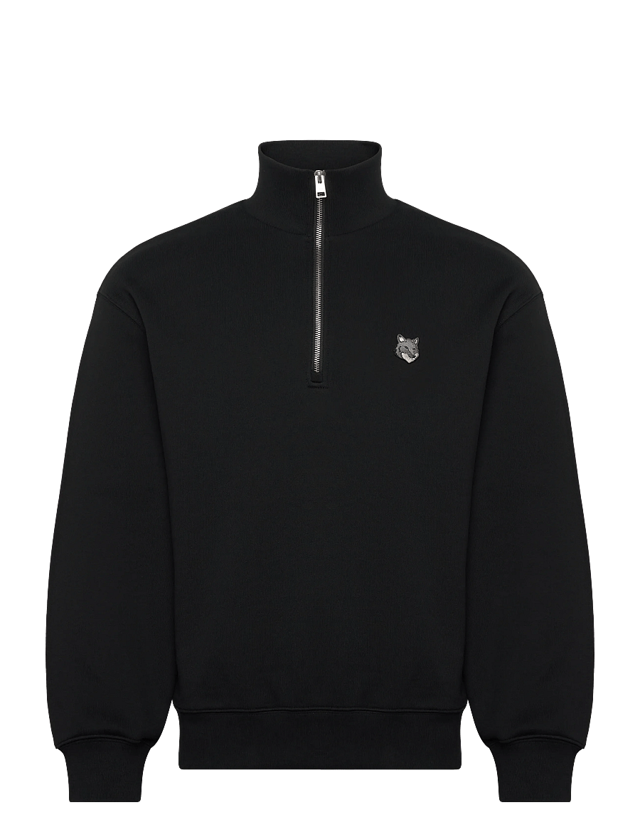 Maison Kitsune - GREY FOX HEAD PATCH COMFORT HALF ZIPPED SWEATSHIRT - truien - black - 1