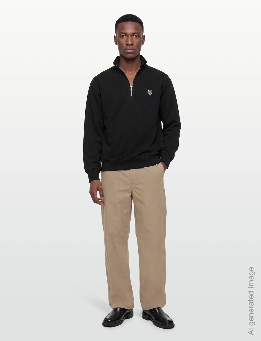 Maison Kitsune - GREY FOX HEAD PATCH COMFORT HALF ZIPPED SWEATSHIRT - truien - black - 0
