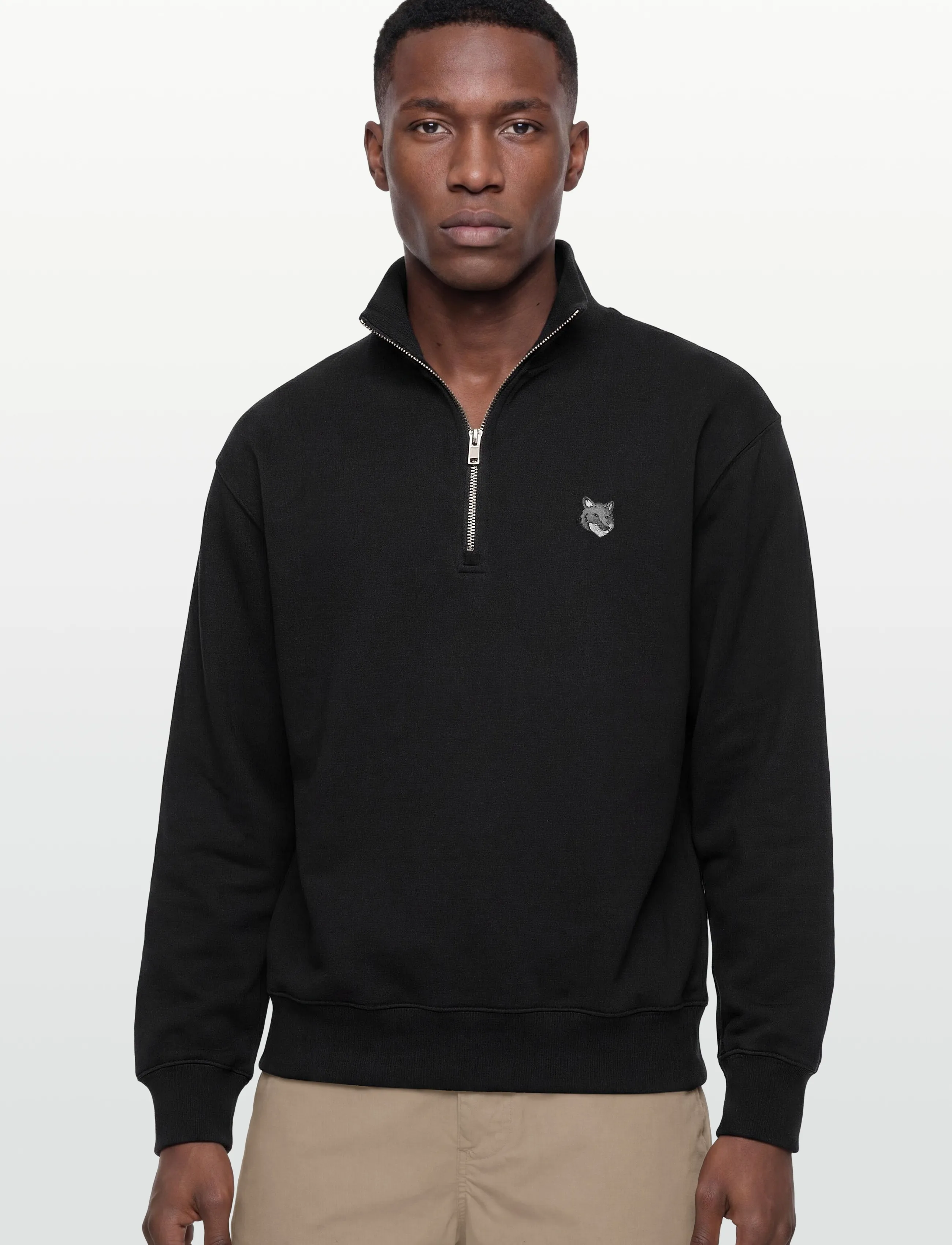 Maison Kitsune - GREY FOX HEAD PATCH COMFORT HALF ZIPPED SWEATSHIRT - clothing - black - 3