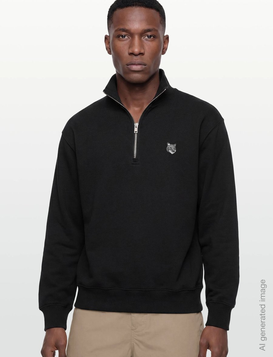 Maison Kitsune - GREY FOX HEAD PATCH COMFORT HALF ZIPPED SWEATSHIRT - truien - black - 3