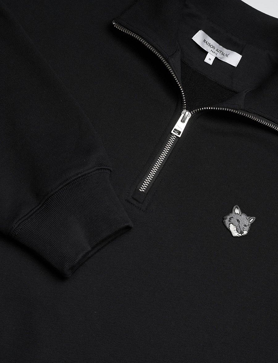 Maison Kitsune - GREY FOX HEAD PATCH COMFORT HALF ZIPPED SWEATSHIRT - truien - black - 5