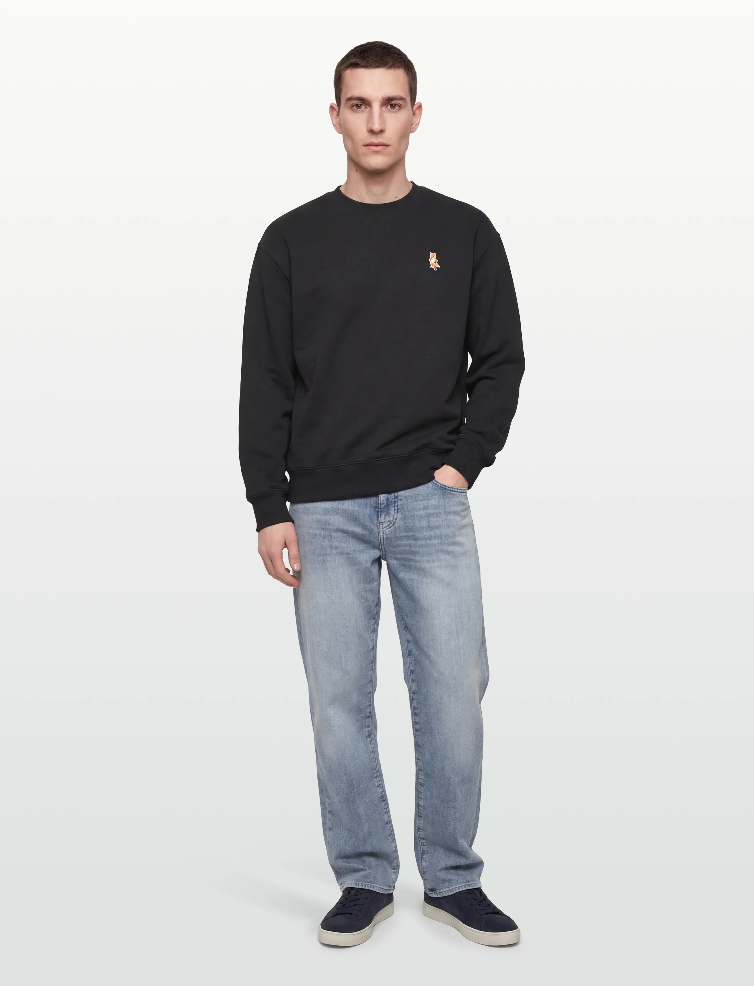 Maison Kitsune Standing Fox Comfort Sweatshirt, L, Black, Sweatshirts & Hættetrøjer > Sweatshirts, Herre