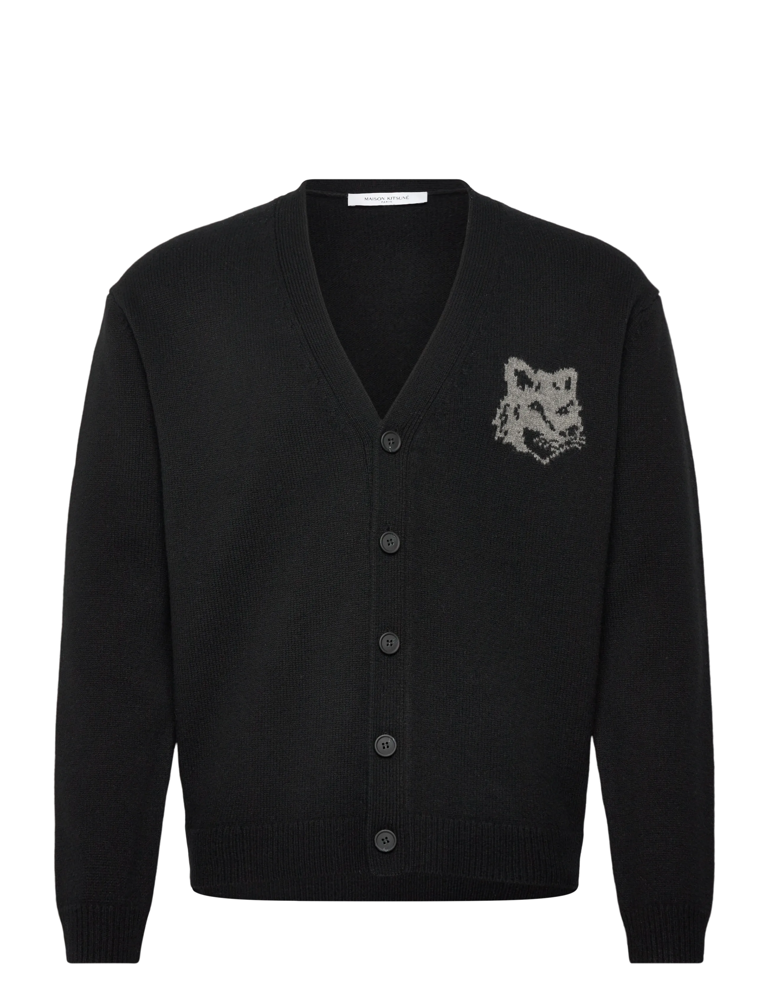 Maison Kitsune FOX HEAD INTARSIA MERINO CARDIGAN BLACK/MEDIUM GRE - Strickmode - BLACKMEDIUMGREYMELANGE / black