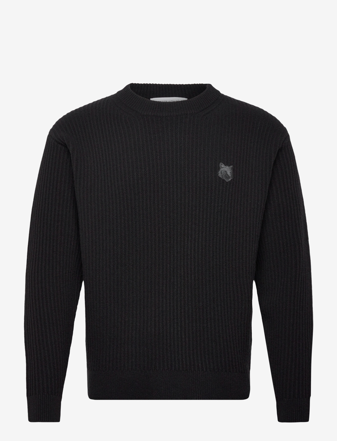 Maison Kitsune - FOX HEAD WOOL RIBBED JUMPER - rund hals - black - 1