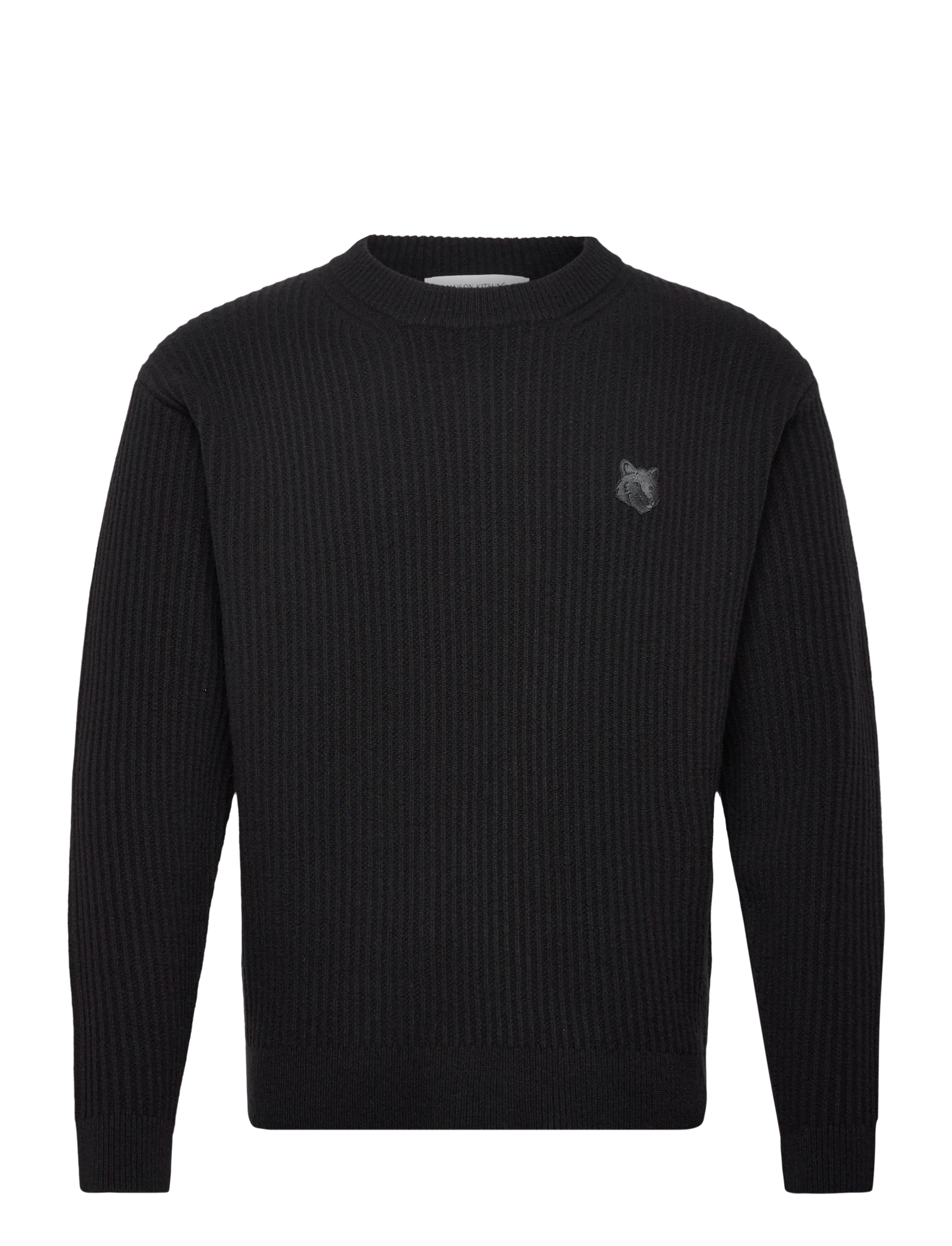 Maison Kitsune FOX HEAD WOOL RIBBED JUMPER - Rundhals - BLACK / black
