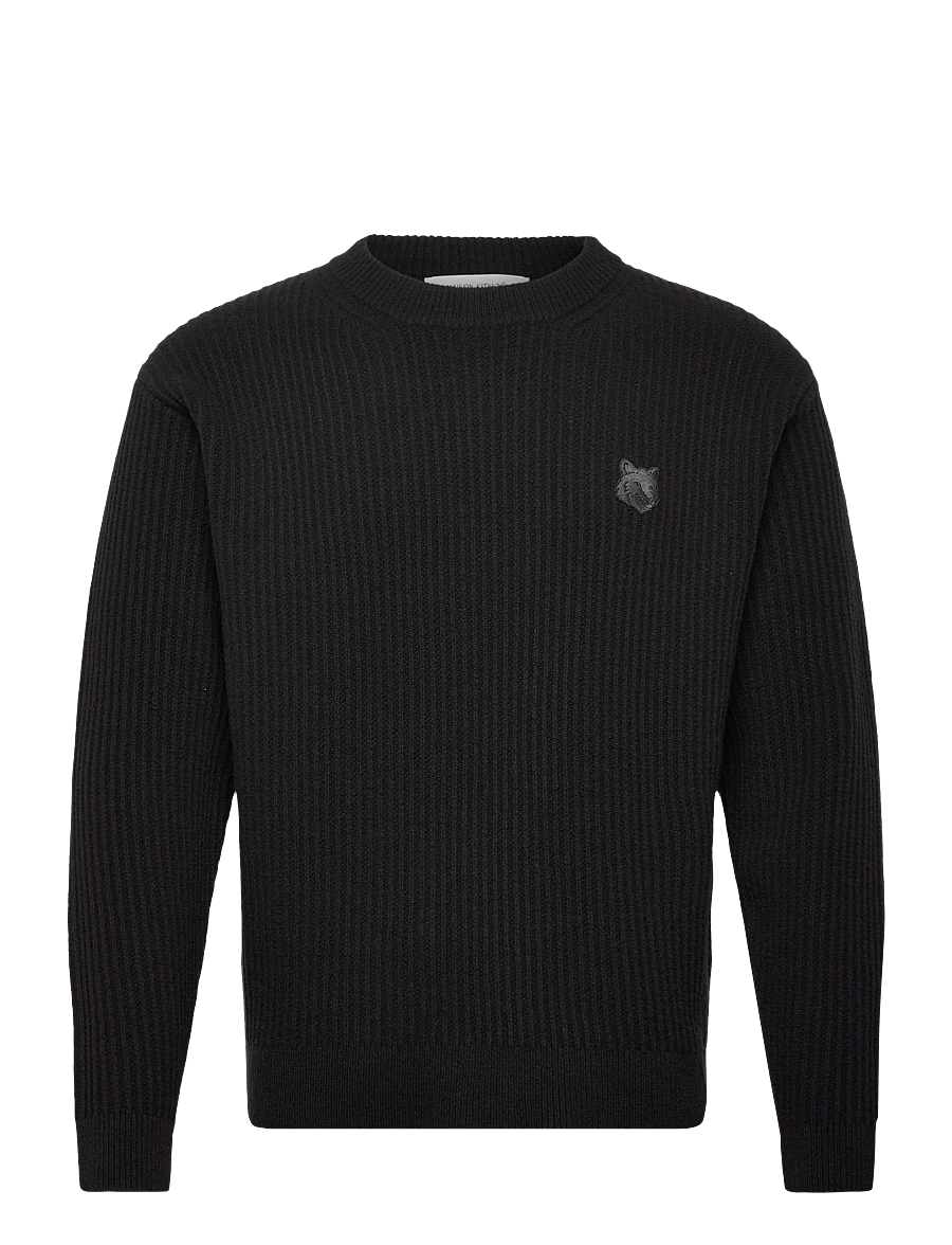 Maison Kitsune - FOX HEAD WOOL RIBBED JUMPER - rundhals - black - 1
