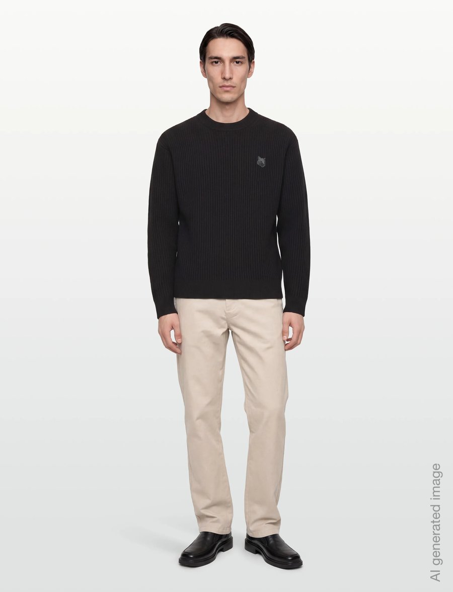 Maison Kitsune - FOX HEAD WOOL RIBBED JUMPER - rundhals - black - 0