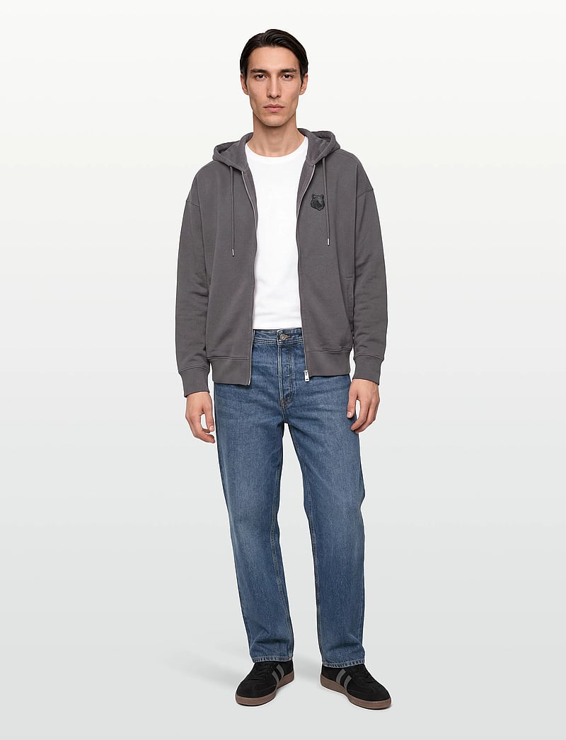 Maison Kitsune - FOX HEAD ZIPPED OVERSIZE HOODIE - hættetrøjer - charcoal - 0