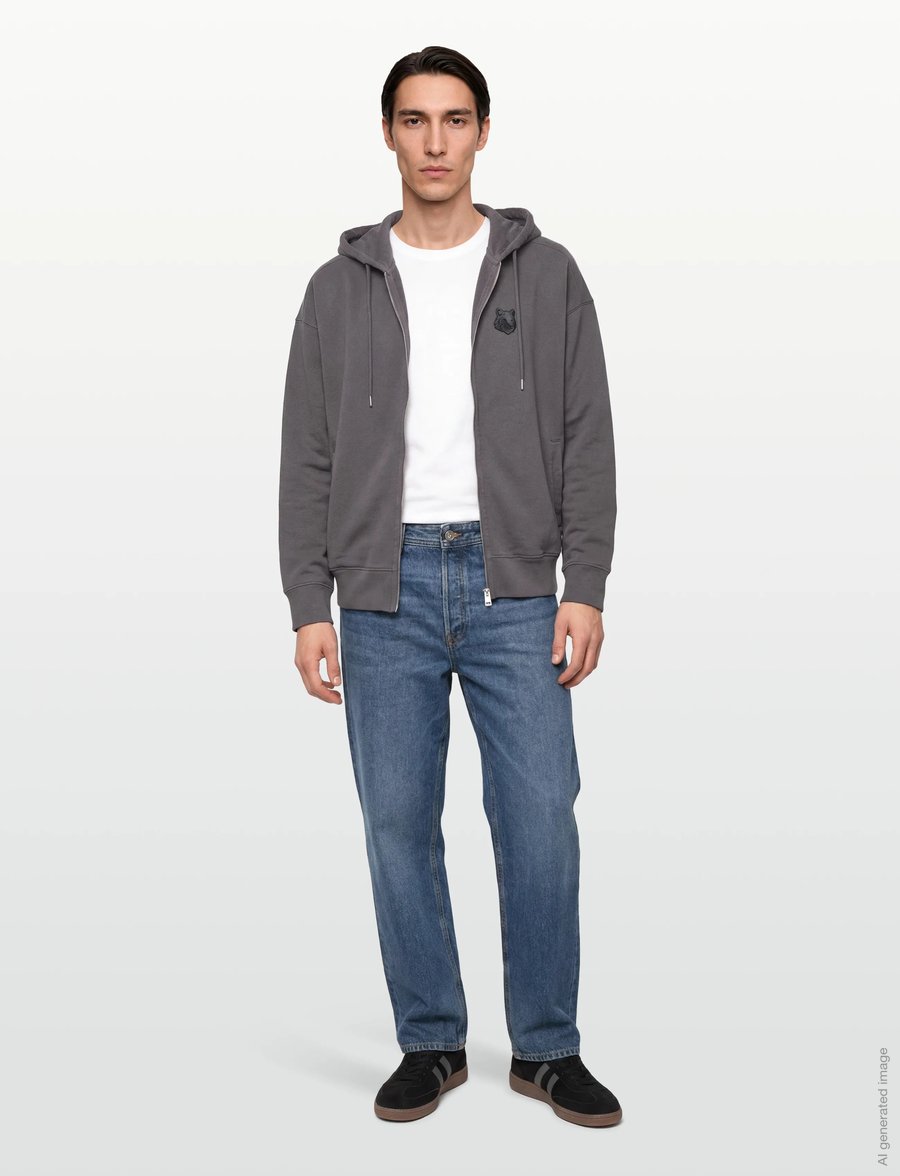 Maison Kitsune - FOX HEAD ZIPPED OVERSIZE HOODIE - kapuzenpullover - charcoal - 0