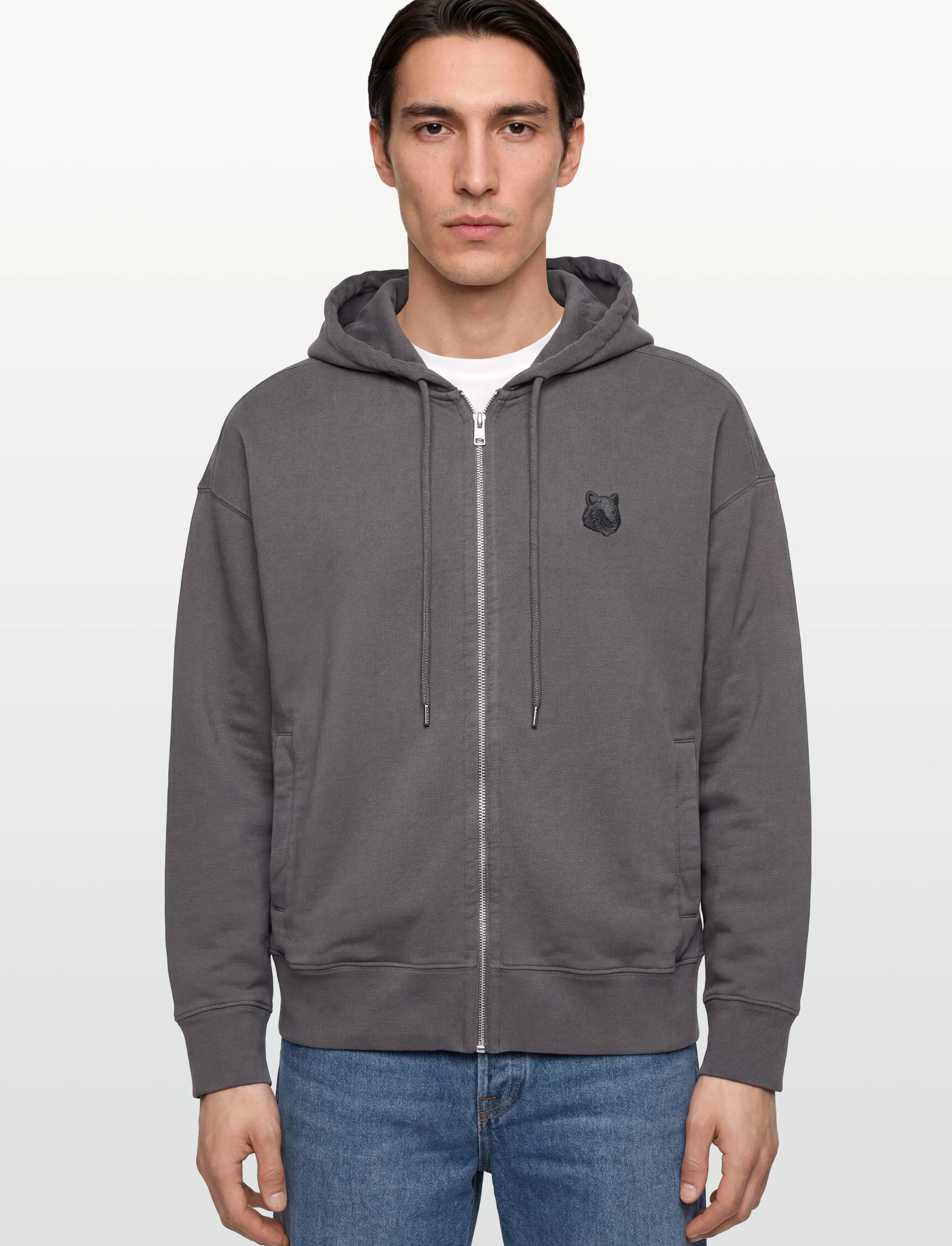 Maison Kitsune - FOX HEAD ZIPPED OVERSIZE HOODIE - kapuzenpullover - charcoal - 3