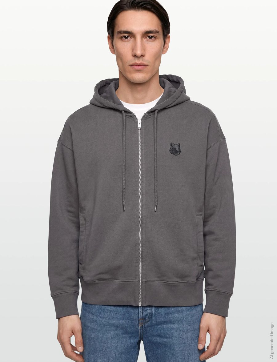 Maison Kitsune - FOX HEAD ZIPPED OVERSIZE HOODIE - kapuzenpullover - charcoal - 3