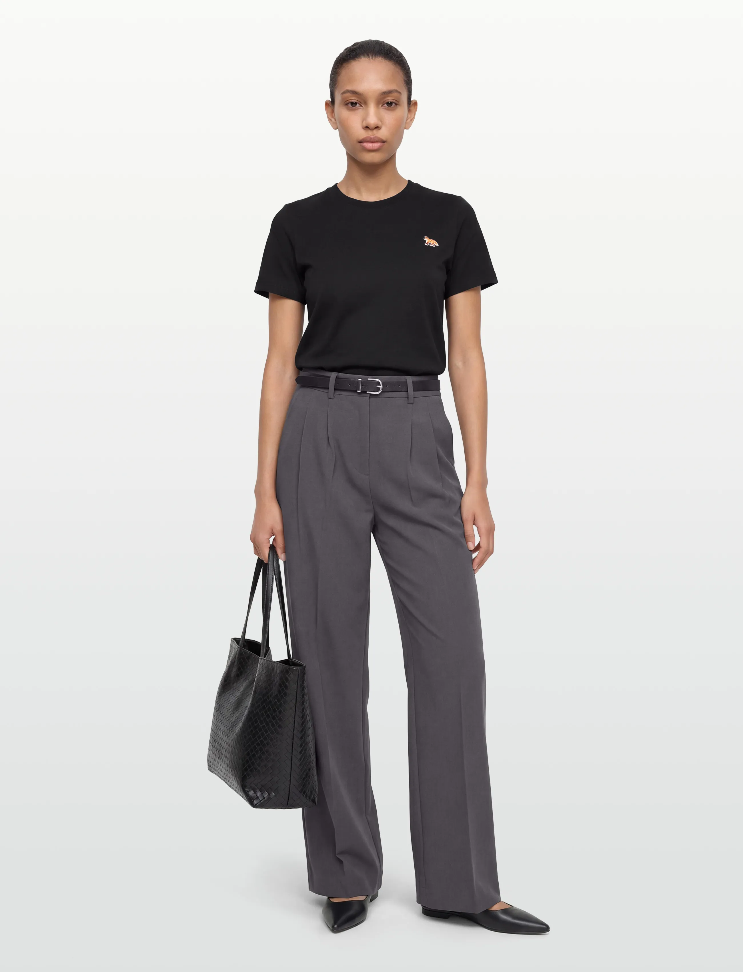 Maison Kitsune Baby Fox Patch Regular Tee Shirt, Kvinder, Ræve Patch T-Shirt, Sort, Str: L