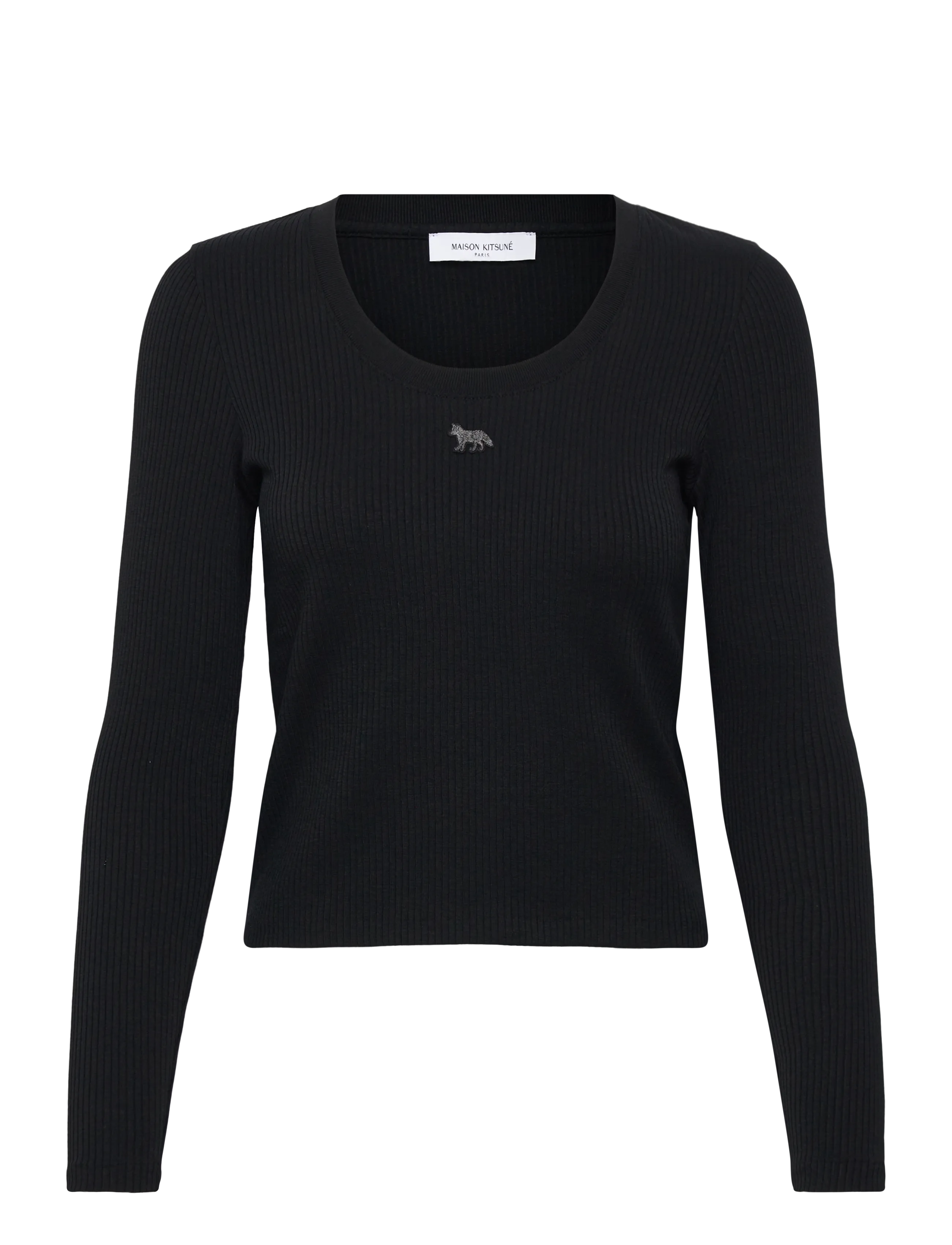 MAISON KITSUNE Ribbed Baby Fox Lange Ärmel T-Shirt Schwarz - L - Damen