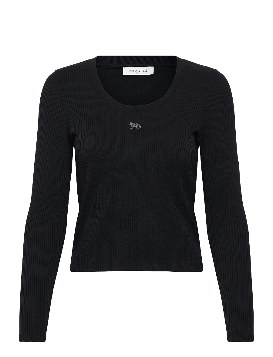 Maison Kitsune - RIBBED BABY FOX LONG SLEEVE TEE-SHIRT - long-sleeved tops - black - 1