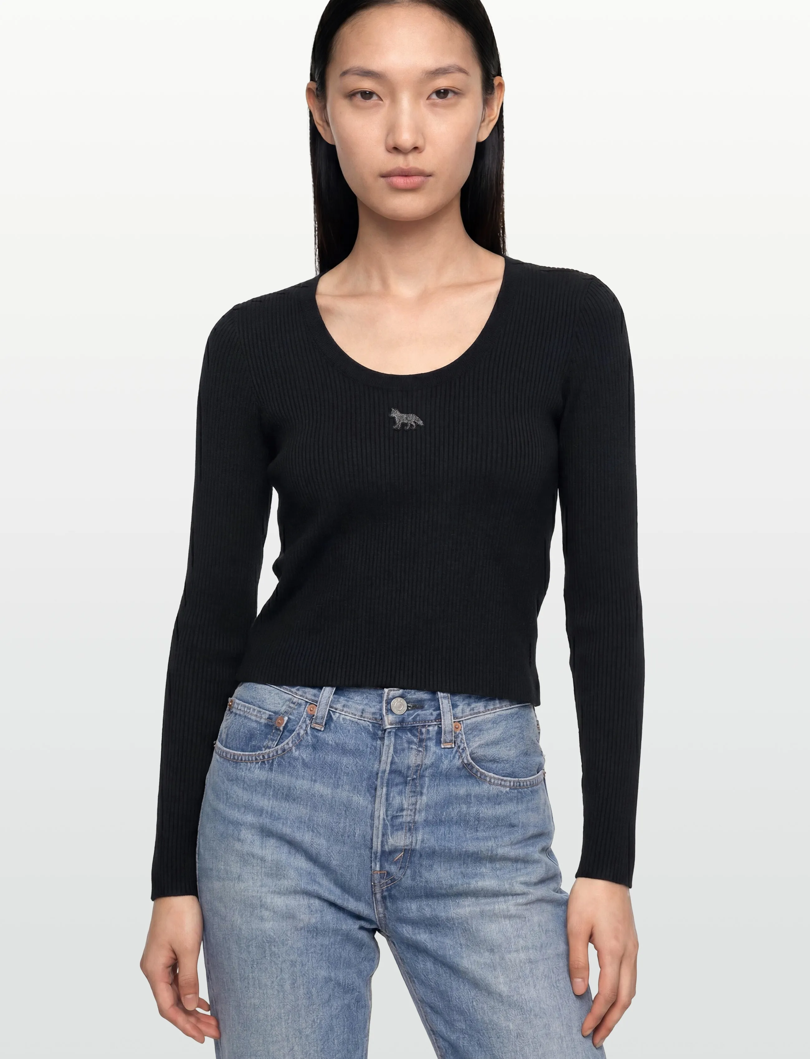 Maison Kitsune - RIBBED BABY FOX LONG SLEEVE TEE-SHIRT - t-shirts met lange mouwen - black - 3