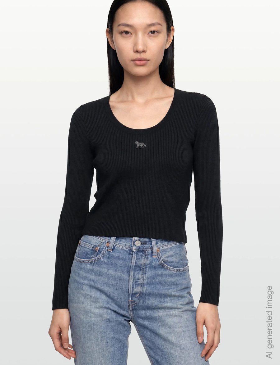 Maison Kitsune - RIBBED BABY FOX LONG SLEEVE TEE-SHIRT - long-sleeved tops - black - 3