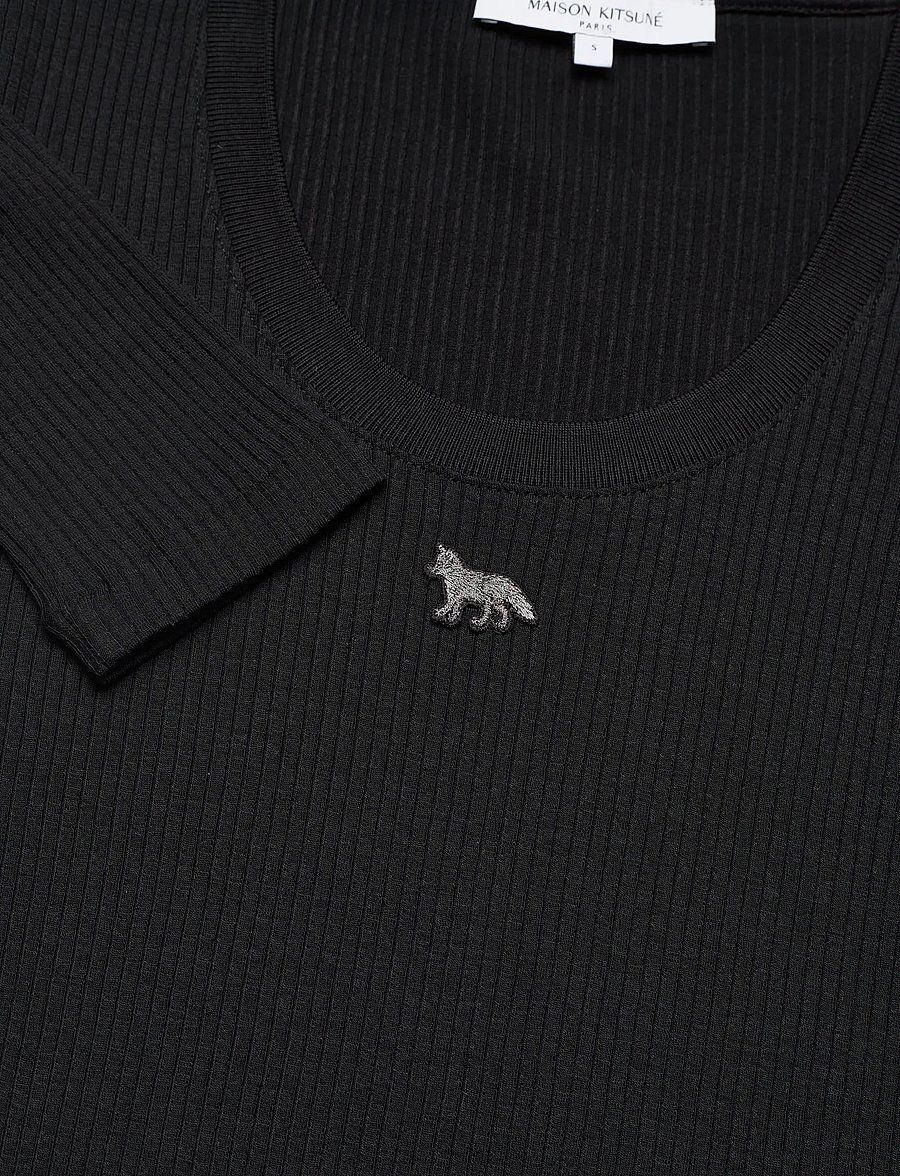 Maison Kitsune - RIBBED BABY FOX LONG SLEEVE TEE-SHIRT - long-sleeved tops - black - 5
