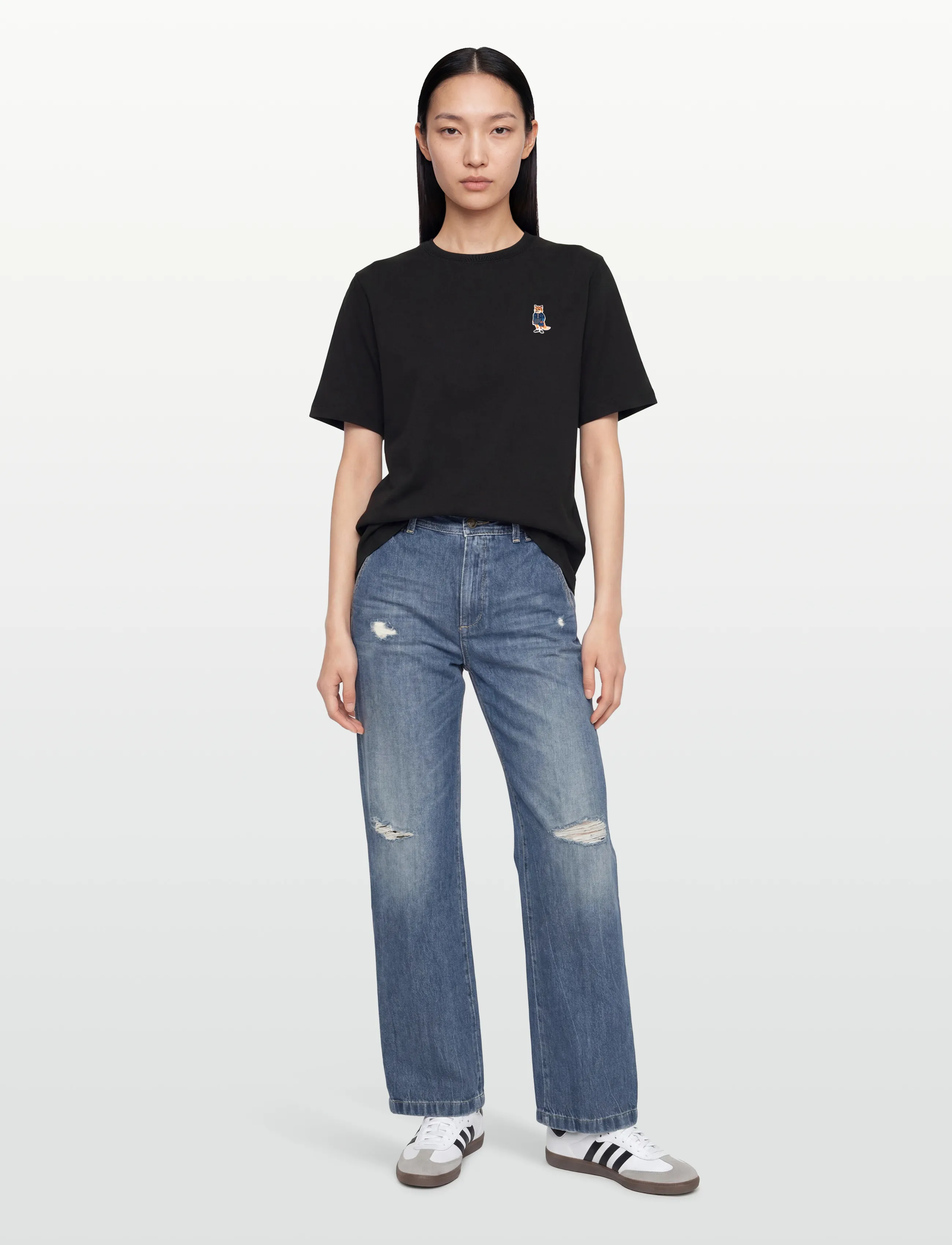 Maison Kitsune Dressed Fox Comfort Tee-Shirt, Kvinder, Ræve T-Shirt, Sort, Str: S