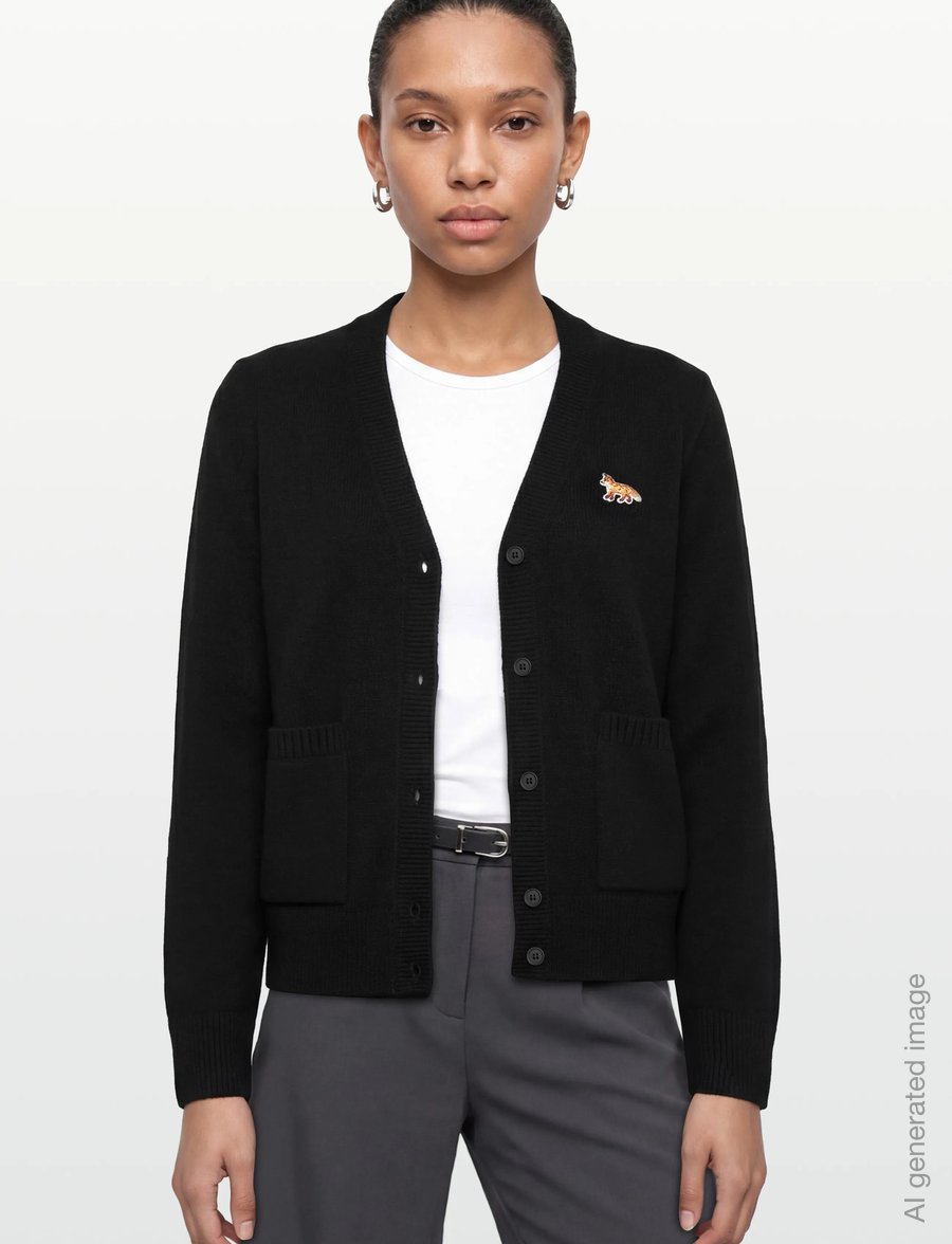 Maison Kitsune - BABY FOX PATCH BOXY CARDIGAN - strickjacken - black - 3
