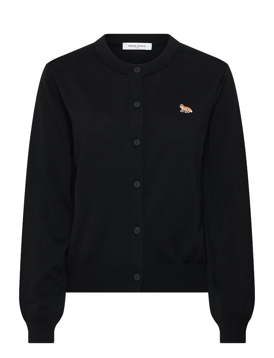 Maison Kitsune - BABY FOX MERINO REGULAR CARDIGAN - cardigans - black - 1