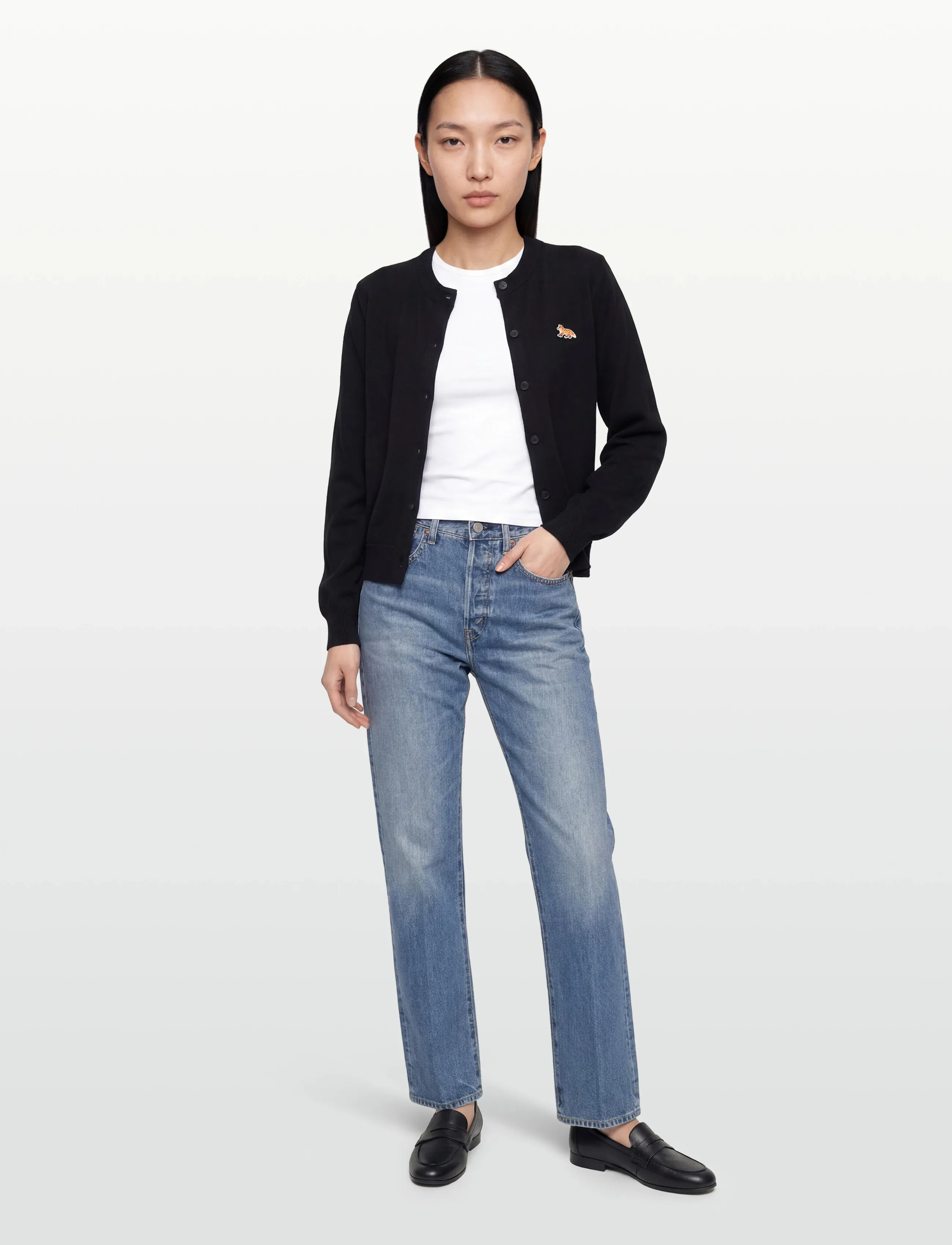 Maison Kitsune Baby Fox Merino Regular Cardigan, S, Knitwear, Schwarz - Cardigans, Frauen
