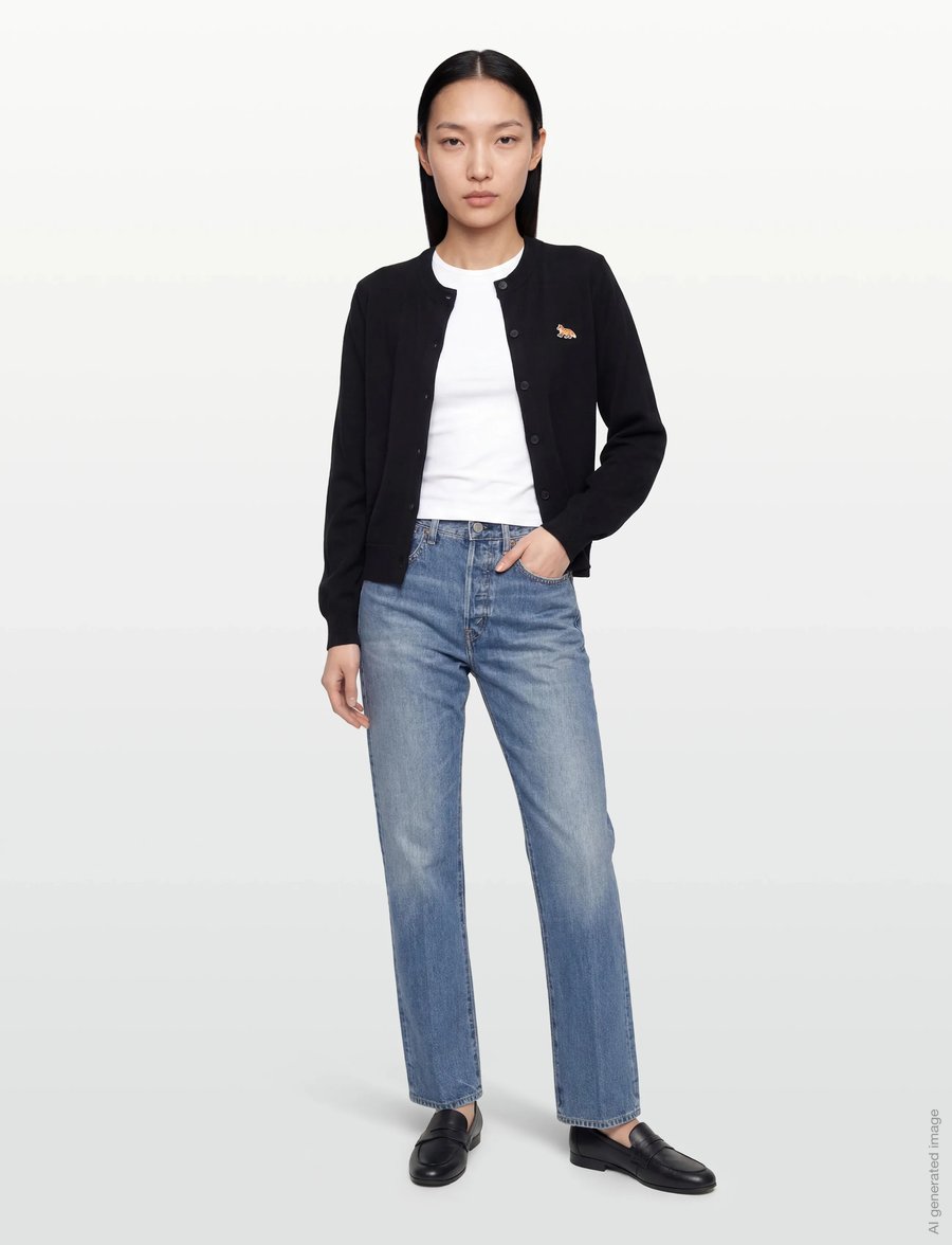 Maison Kitsune - BABY FOX MERINO REGULAR CARDIGAN - cardigans - black - 0