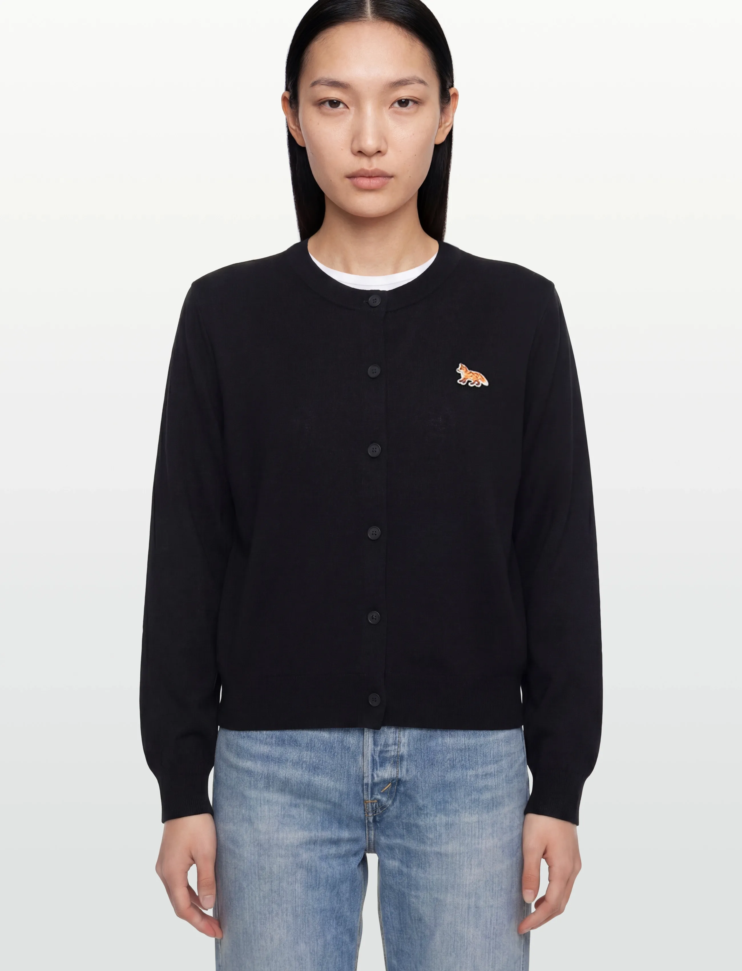 Maison Kitsune - BABY FOX MERINO REGULAR CARDIGAN - cardigans - black - 3