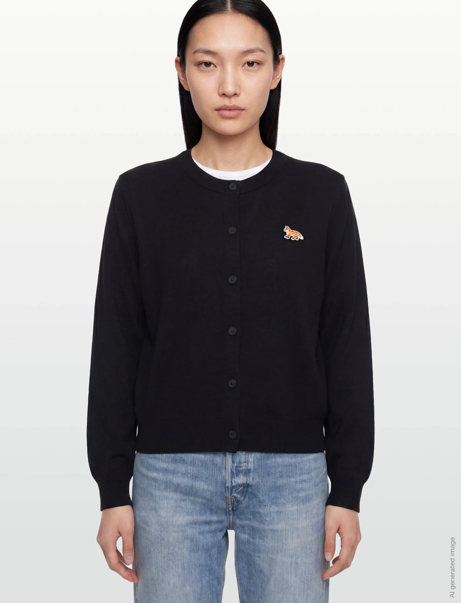 Maison Kitsune - BABY FOX MERINO REGULAR CARDIGAN - cardigans - black - 3