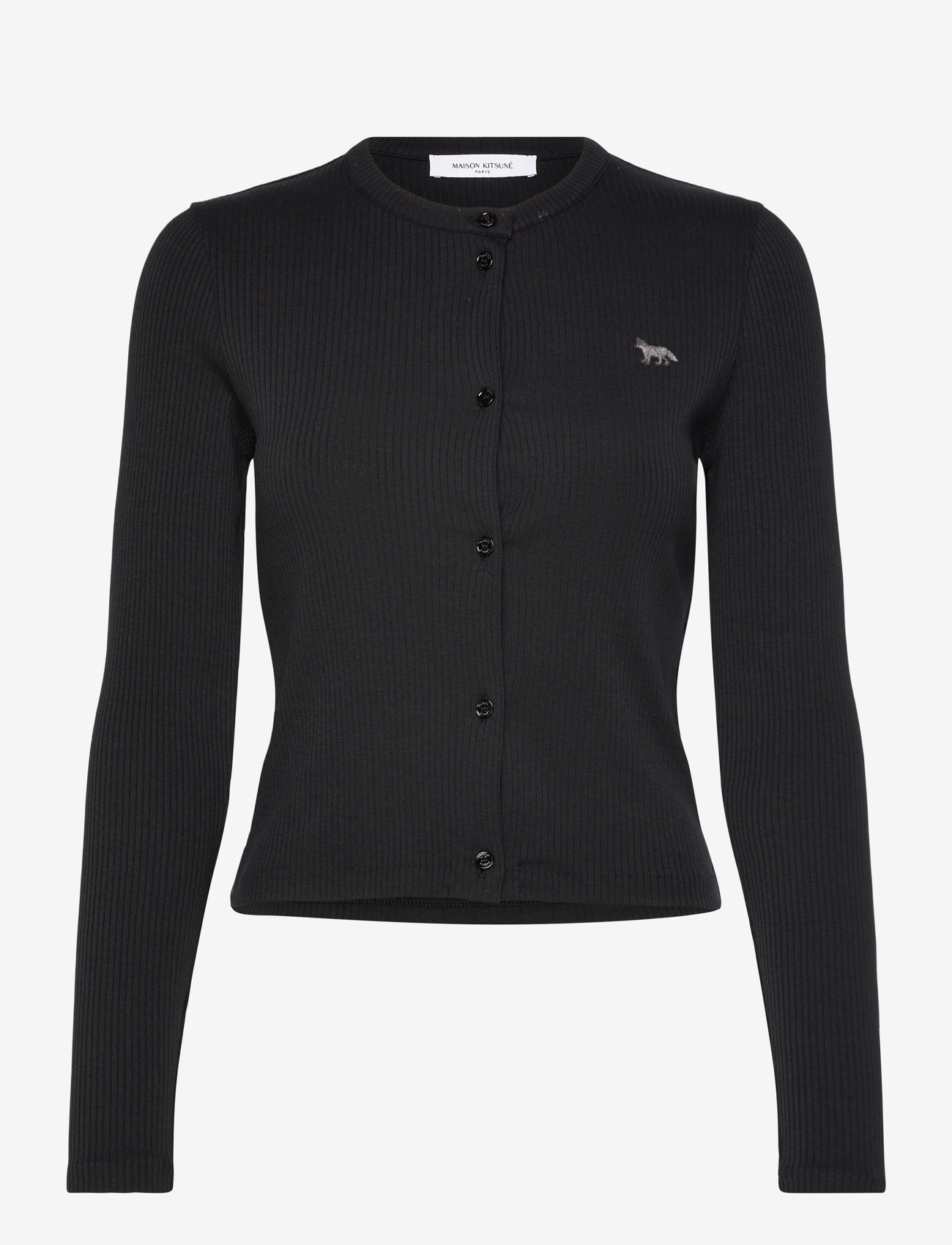 Maison Kitsune - RIBBED BABY FOX CARDIGAN BLACK - cardigans - black - 0