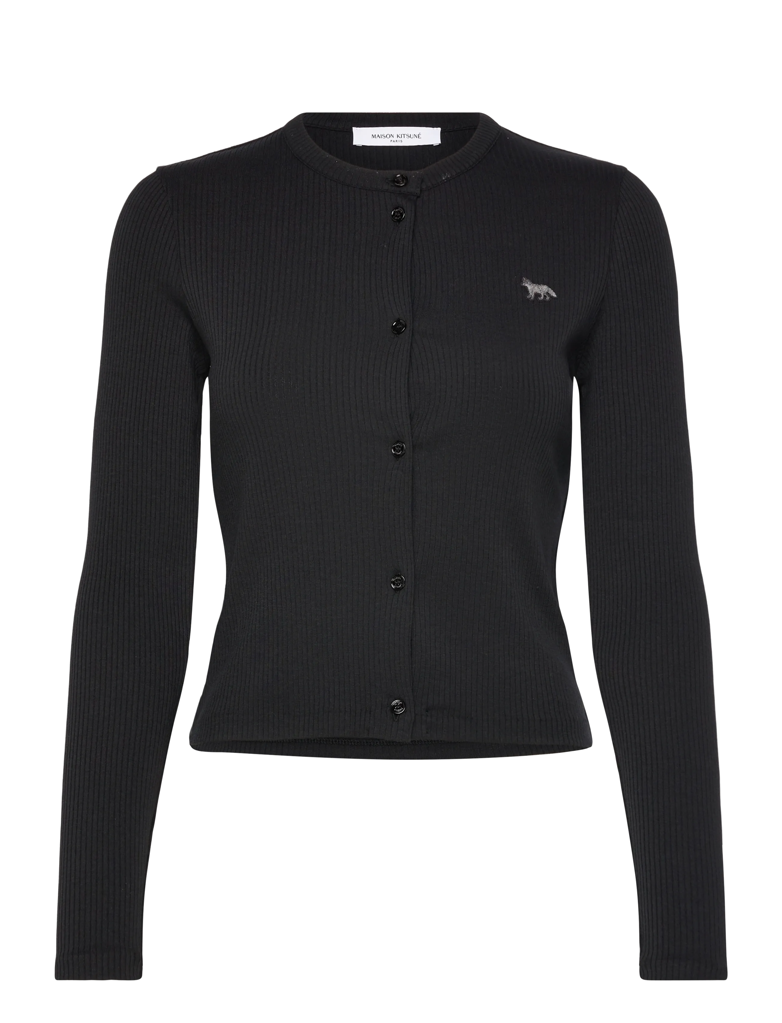 Maison Kitsune RIBBED BABY FOX CARDIGAN BLACK - Transitional Layering - BLACK / black