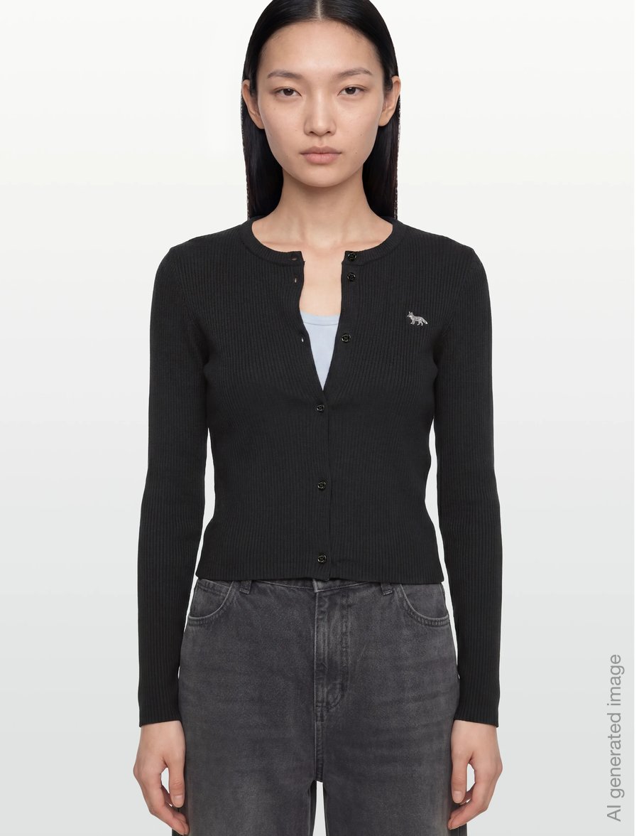 Maison Kitsune - RIBBED BABY FOX CARDIGAN BLACK - strickjacken - black - 3