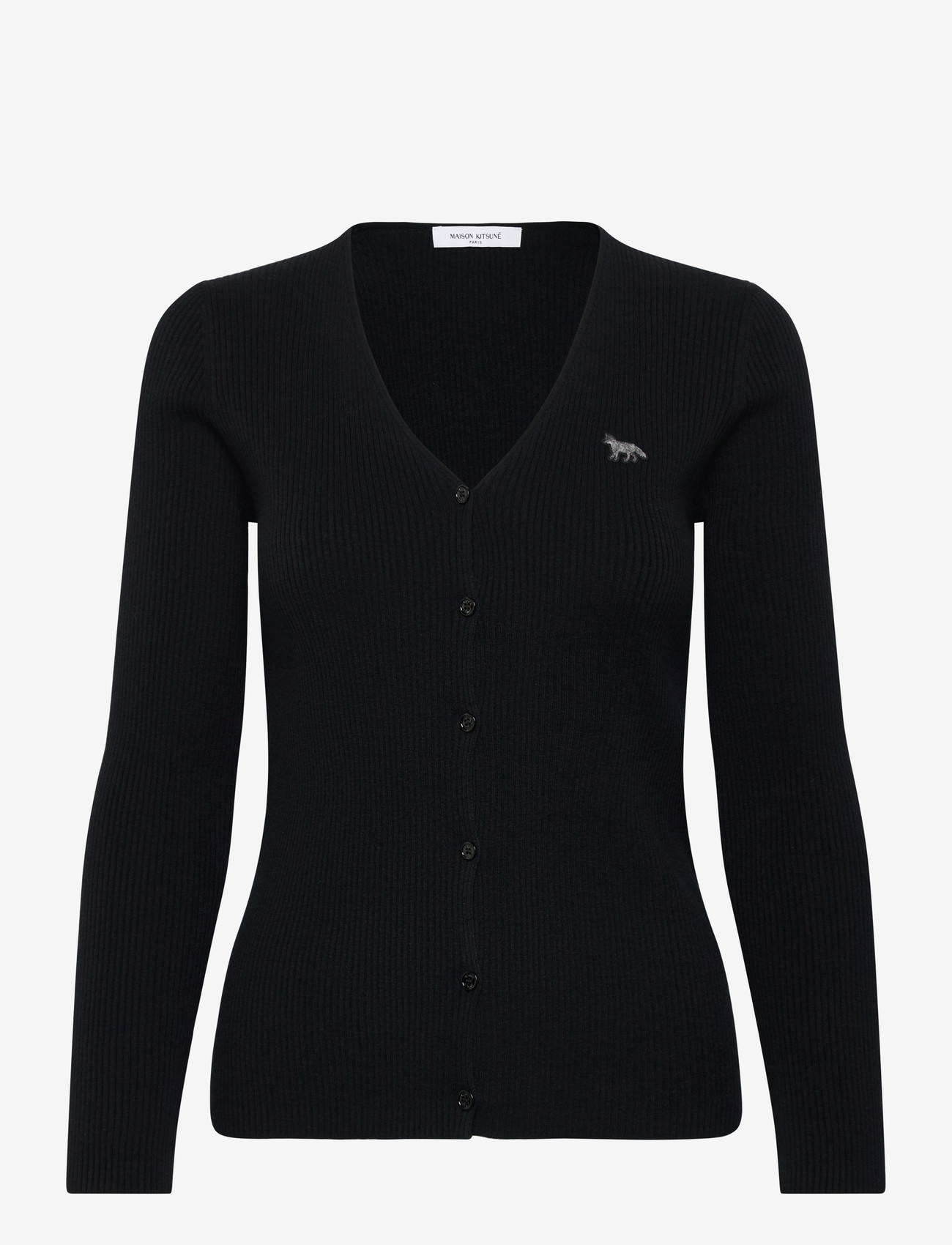 Maison Kitsune - BABY FOX FINE RIB WOOL CARDIGAN BLACK - gilets - black - 1