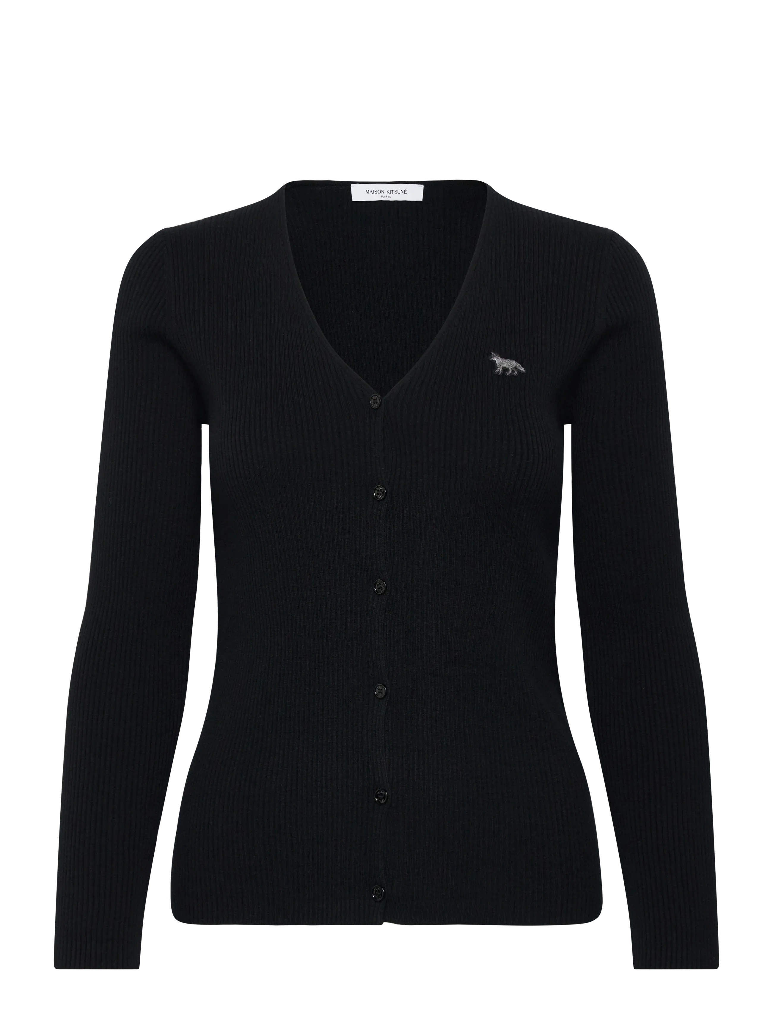 Maison Kitsune BABY FOX FINE RIB WOOL CARDIGAN BLACK - Transitional Layering - BLACK / black