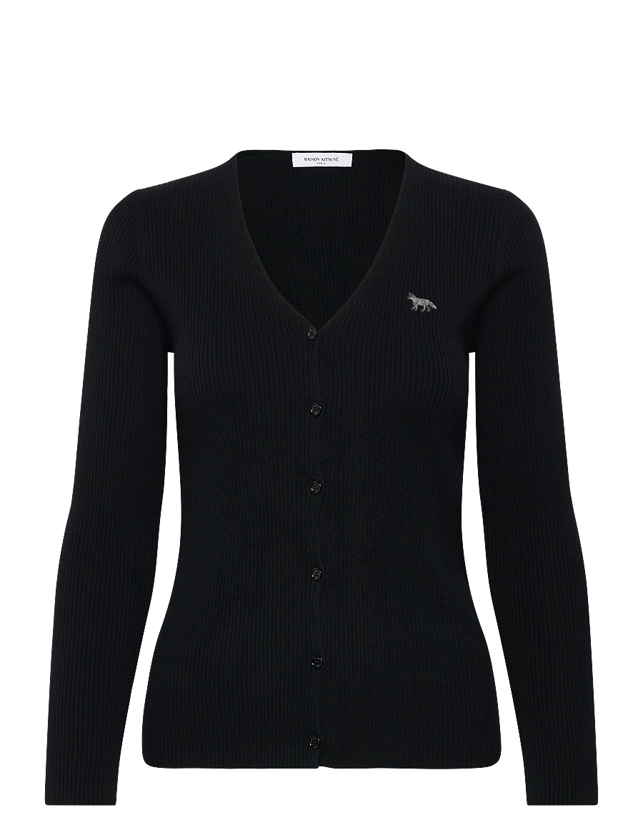 Maison Kitsune - BABY FOX FINE RIB WOOL CARDIGAN BLACK - cardigans - black - 1