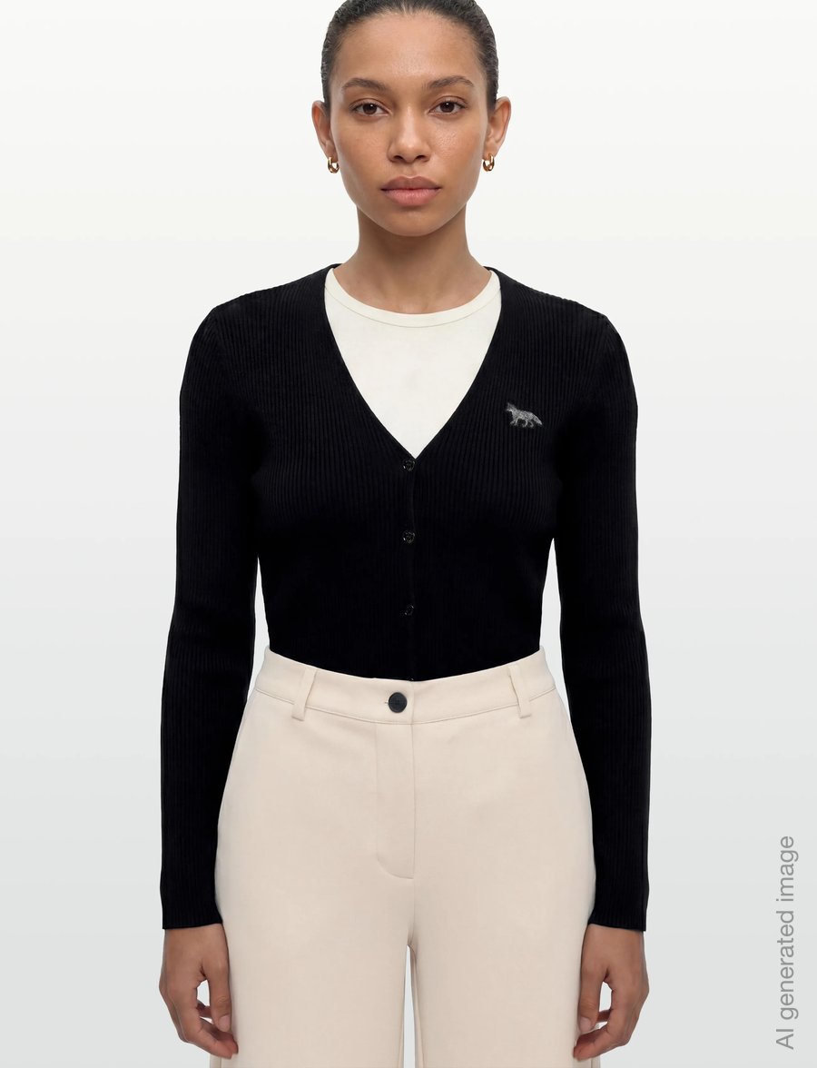 Maison Kitsune - BABY FOX FINE RIB WOOL CARDIGAN BLACK - cardigans - black - 3