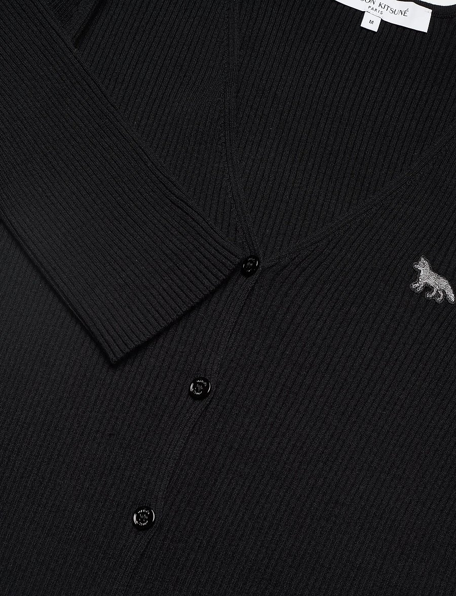 Maison Kitsune - BABY FOX FINE RIB WOOL CARDIGAN BLACK - cardigans - black - 5