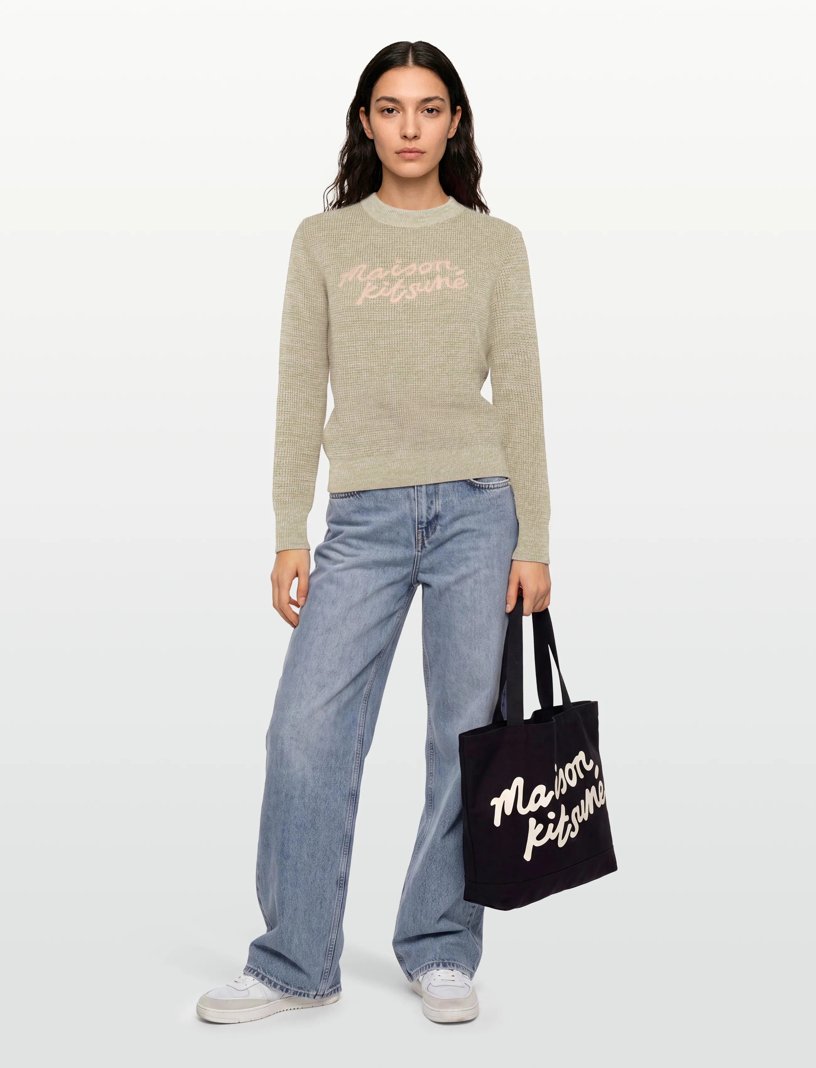 Maison Kitsune - MAISON KITSUNE HANDWRITING WAFFLE JUMPER - peysur - green tea - 0