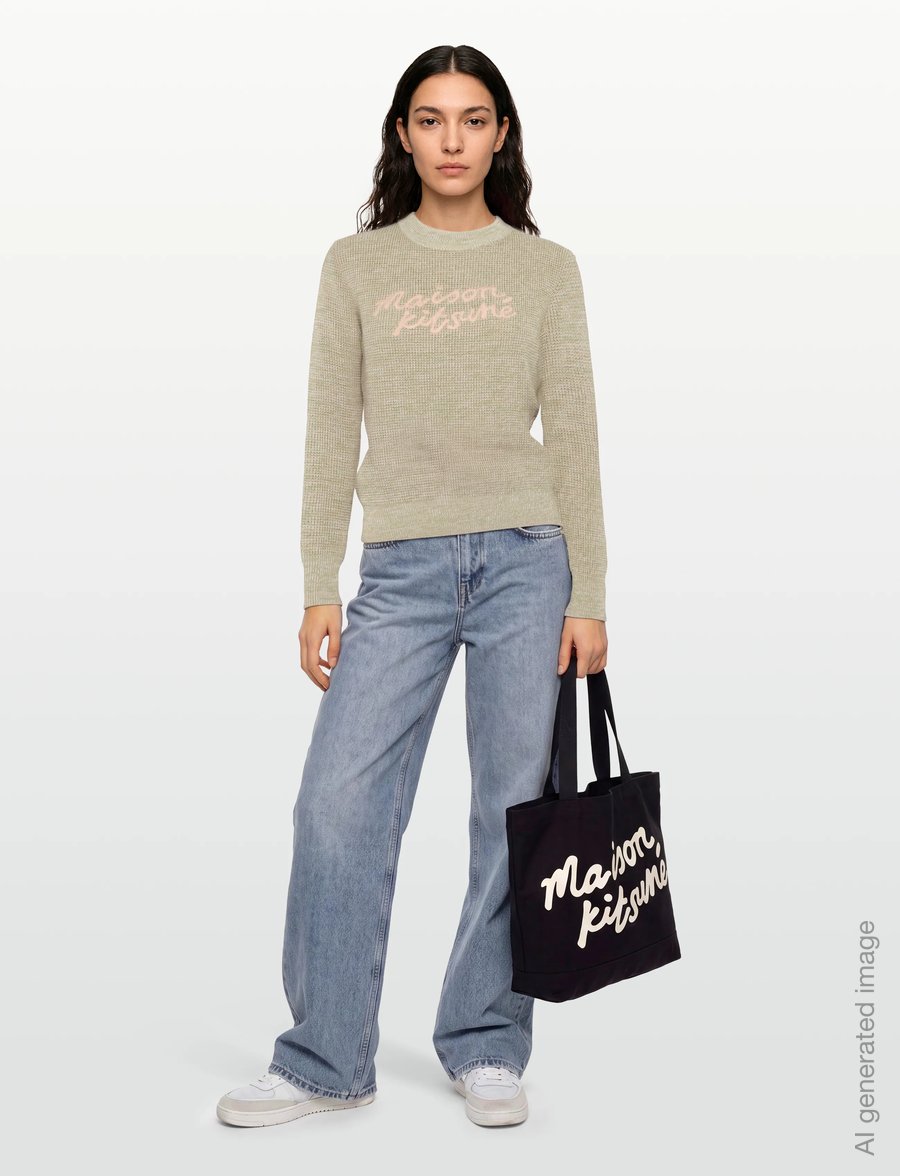 Maison Kitsune - MAISON KITSUNE HANDWRITING WAFFLE JUMPER - jumpers - green tea - 0