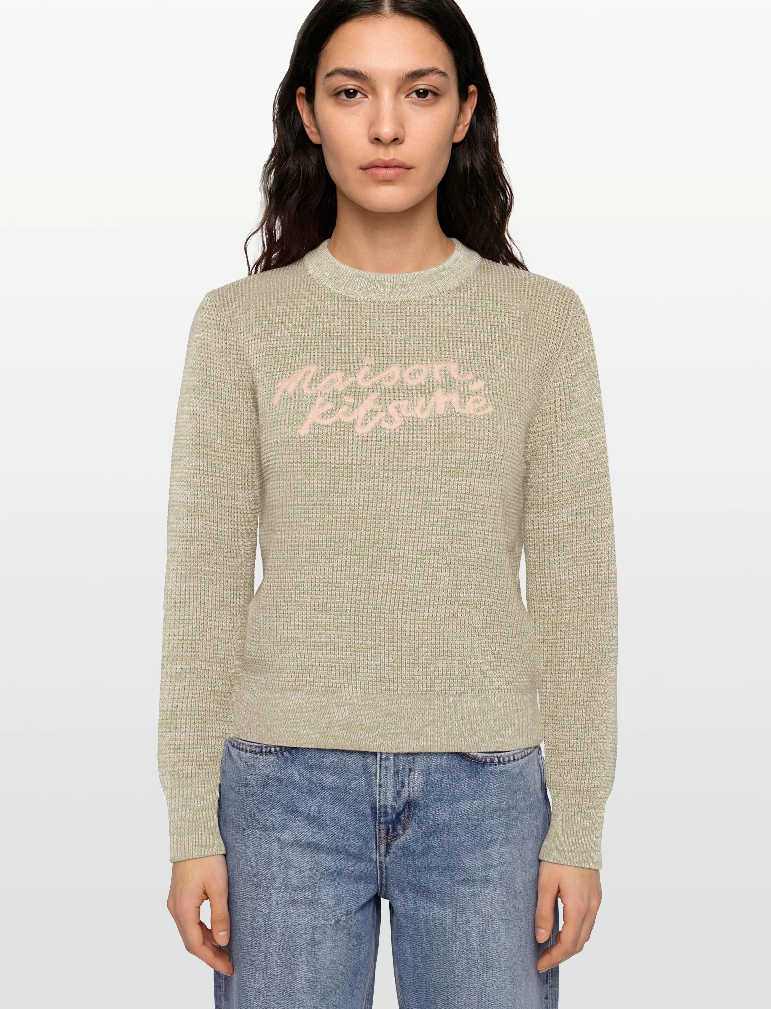 Maison Kitsune - MAISON KITSUNE HANDWRITING WAFFLE JUMPER - peysur - green tea - 3