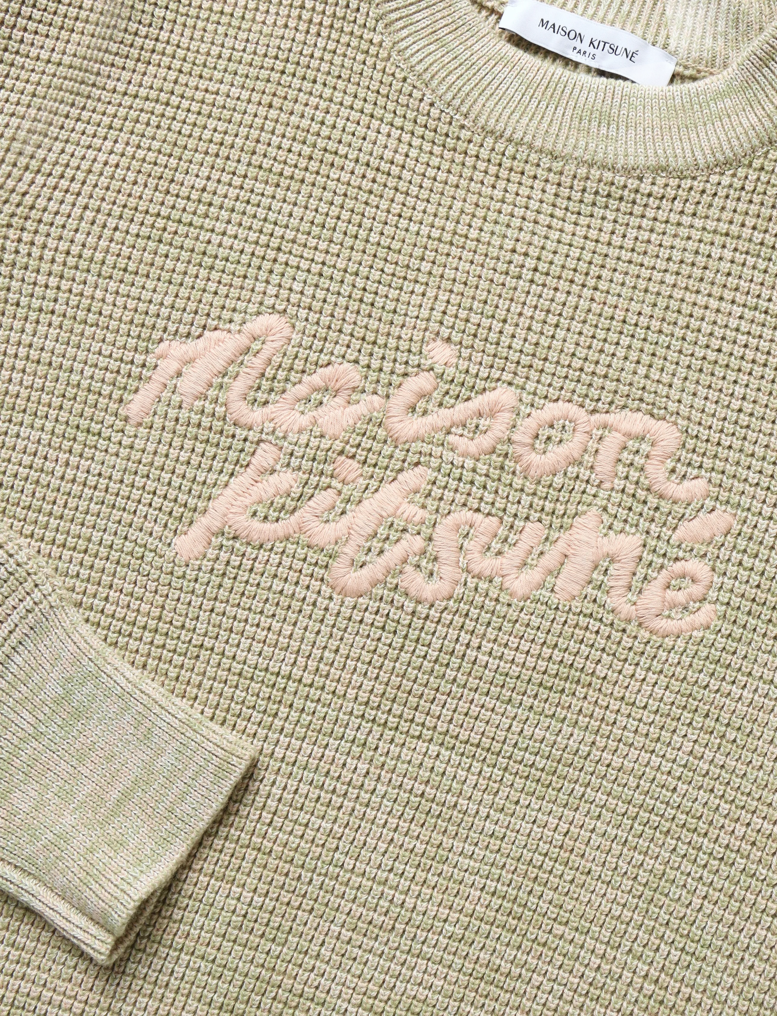 Maison Kitsune - MAISON KITSUNE HANDWRITING WAFFLE JUMPER - green tea - 2