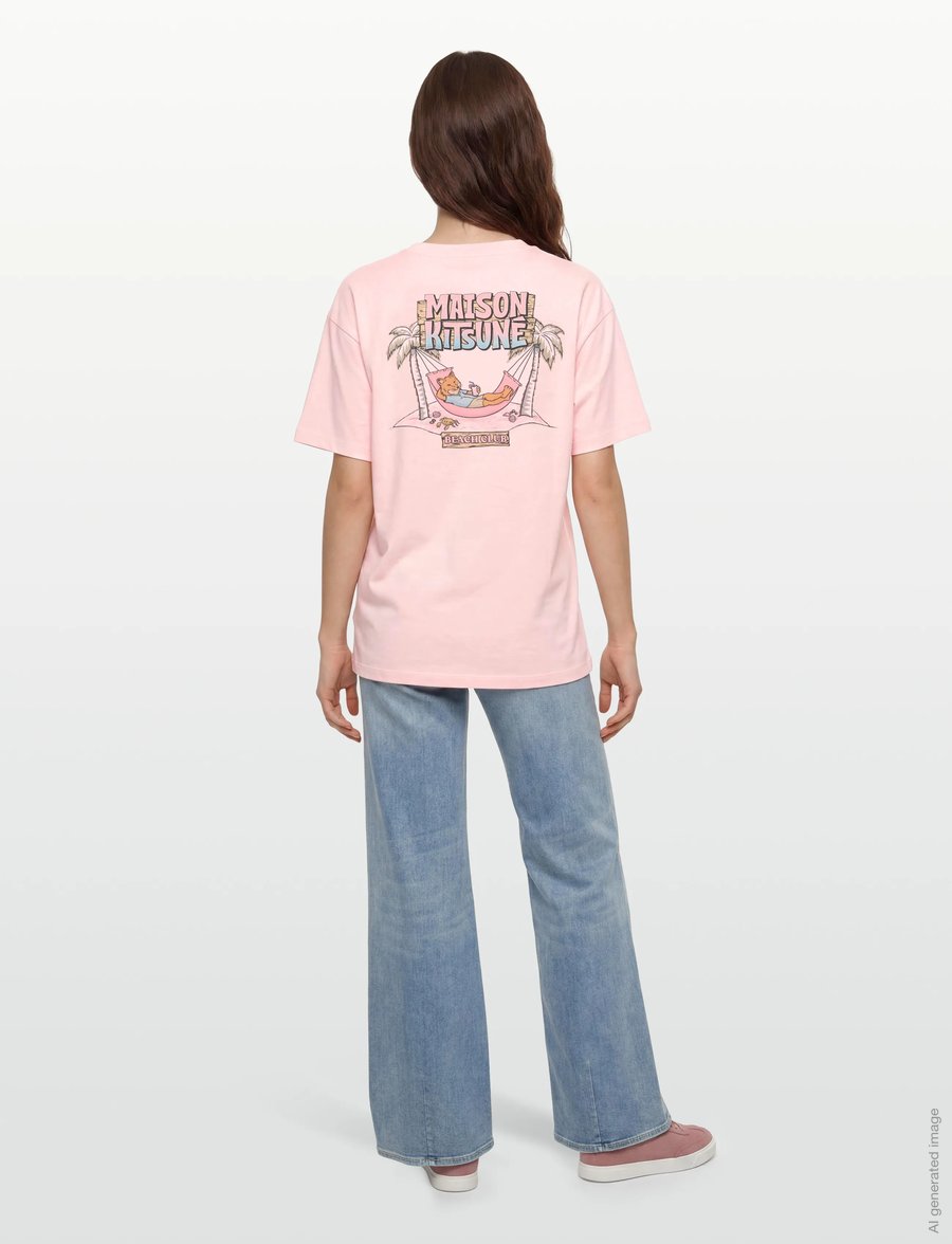 Maison Kitsune - 6-18 MAISON KITSUNE BEACH CLUB RELAXED TEE-SHIRT - t-särgid - milkshake - 4
