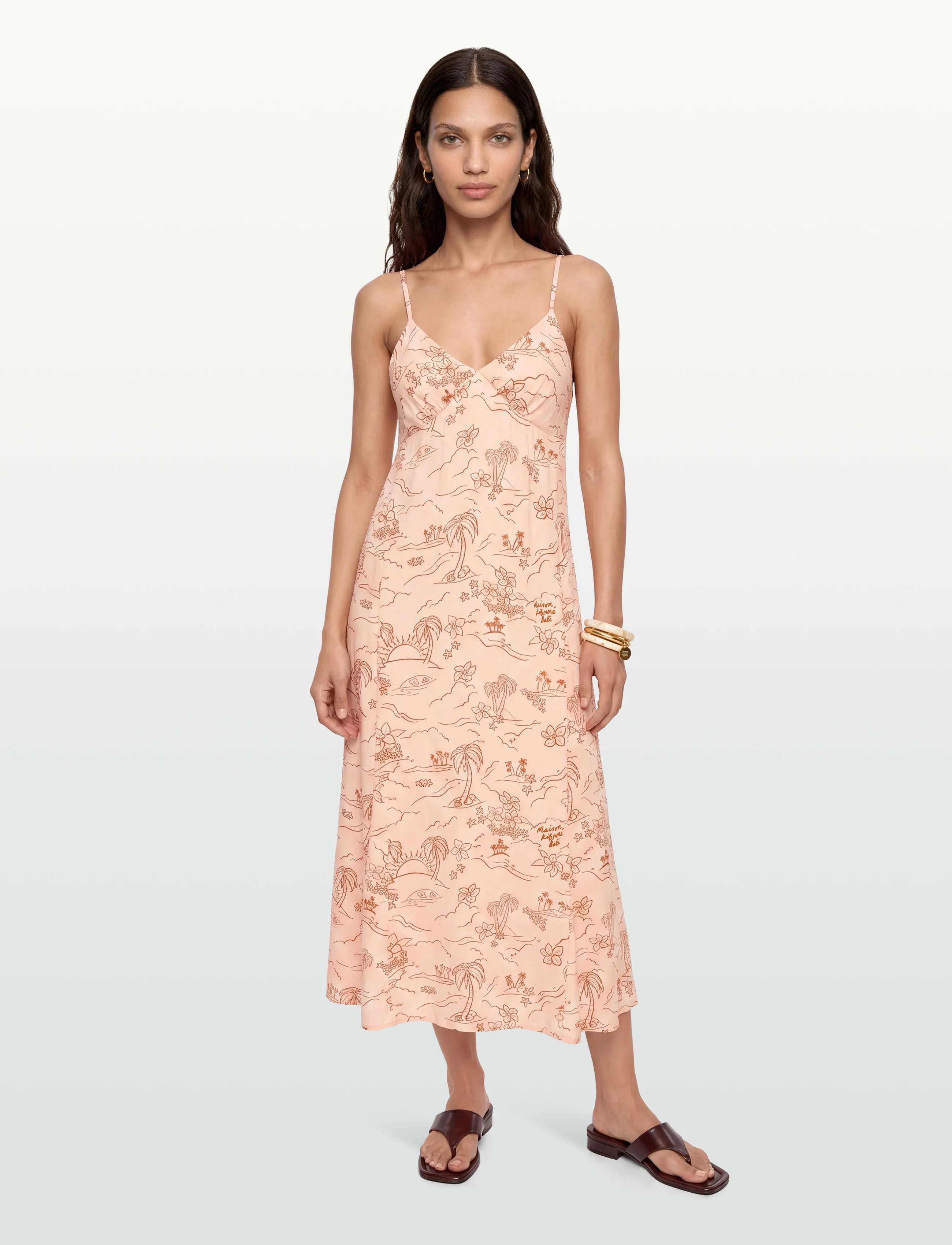 Maison Kitsune “Tropical Palm” Strap Dress, 40, Dresses, Rosa - Maxi Frauen
