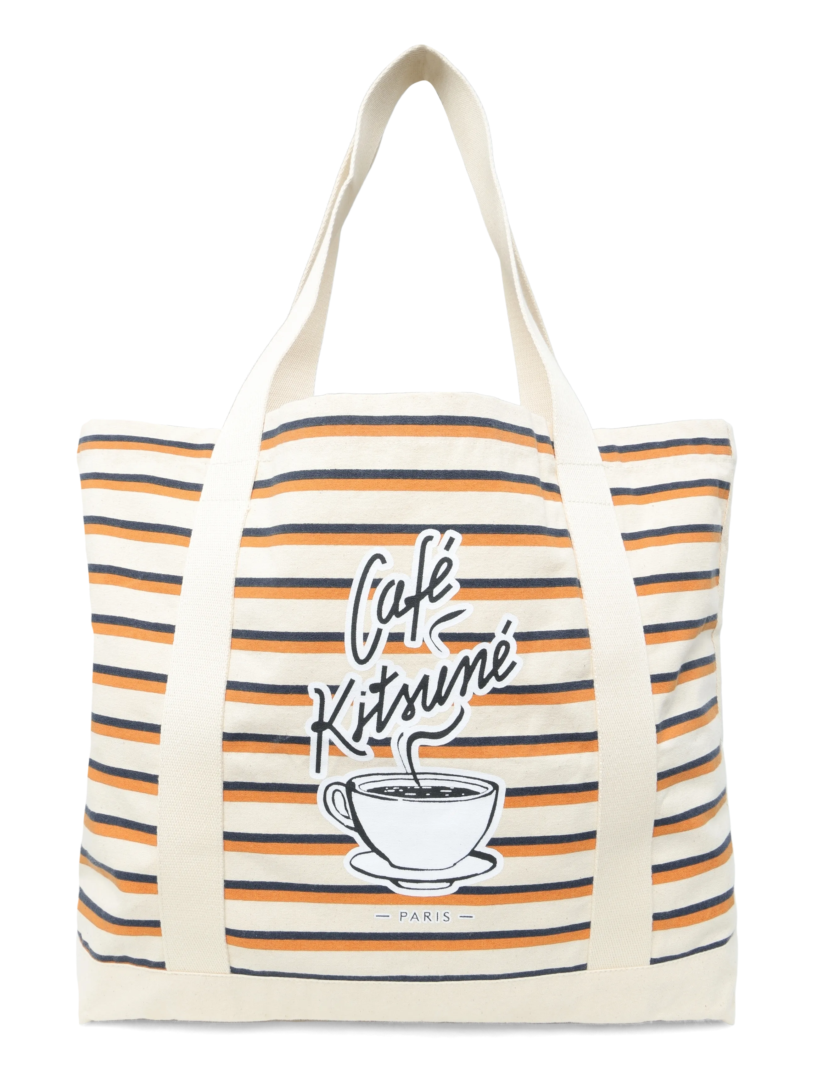 Maison Kitsune "Coffee Cup" Striped Shopping Bag, One Size, White, Tasker > Shoppere, Dame
