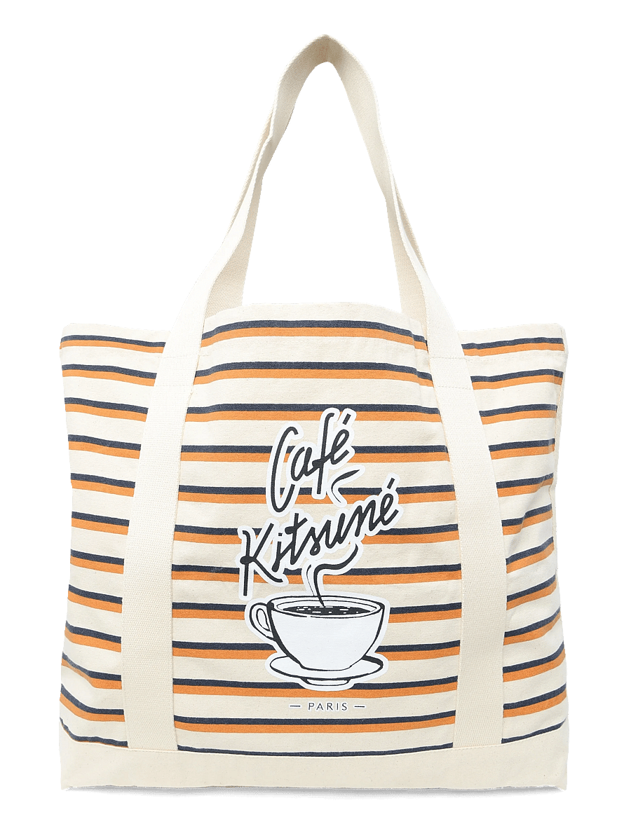 Maison Kitsune - "COFFEE CUP" STRIPED SHOPPING BAG - shopper - fox/white/navy stripes - 0