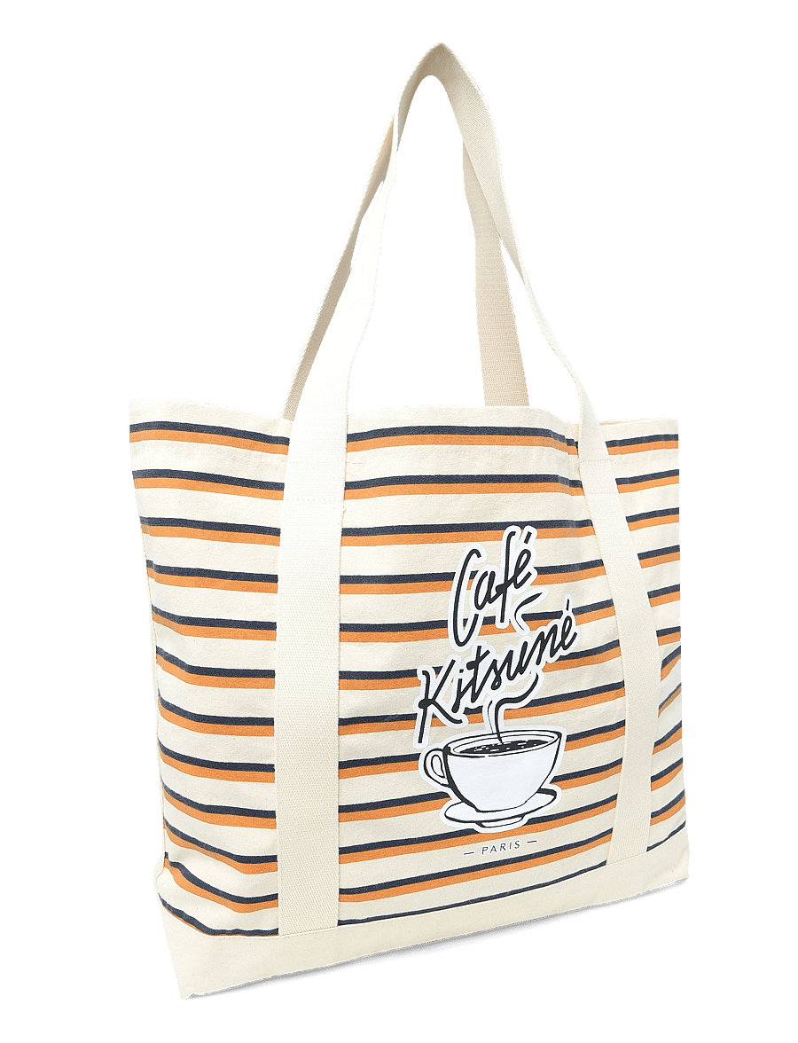 Maison Kitsune - "COFFEE CUP" STRIPED SHOPPING BAG - shopper - fox/white/navy stripes - 2