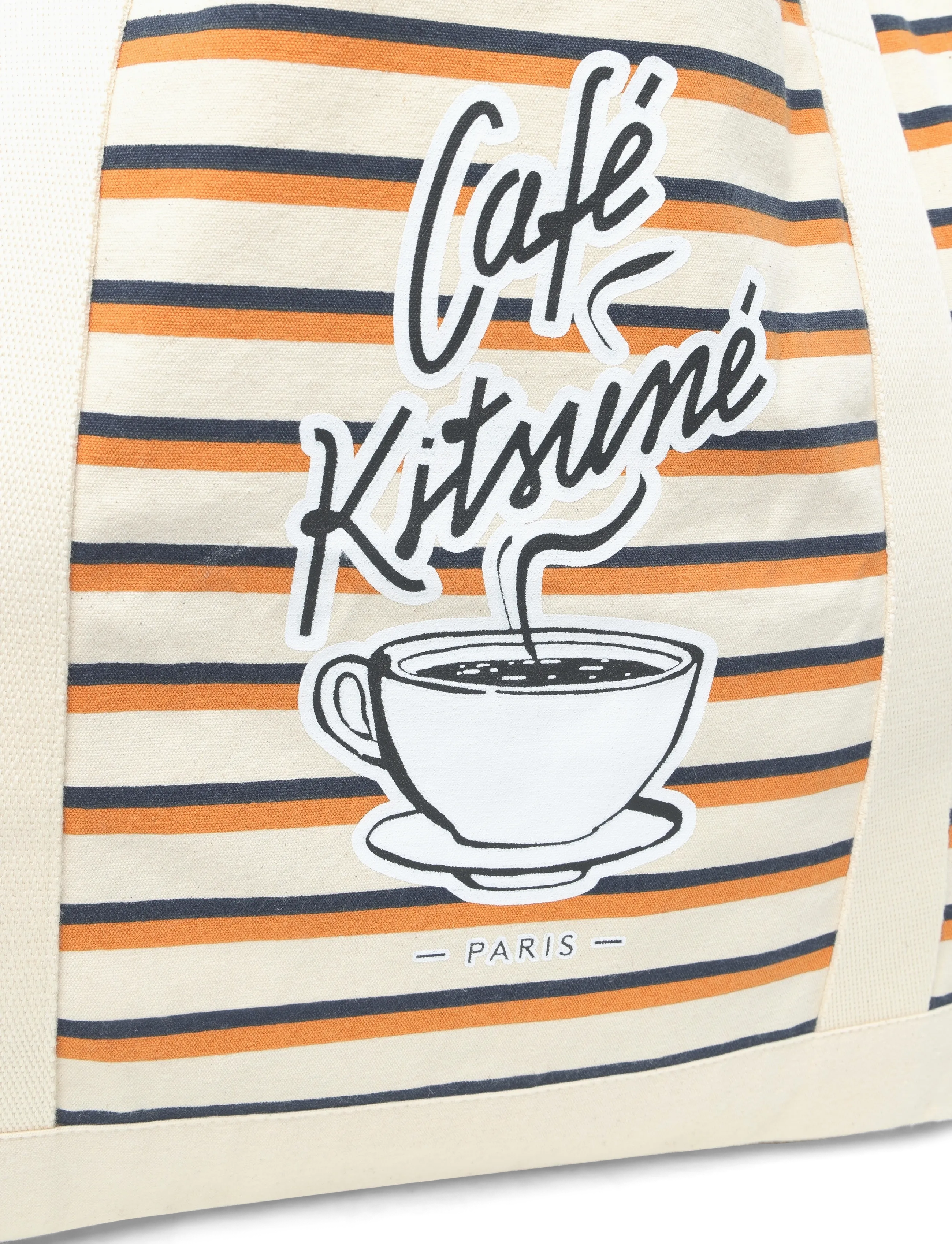 Maison Kitsune - "COFFEE CUP" STRIPED SHOPPING BAG - fox/white/navy stripes - 3