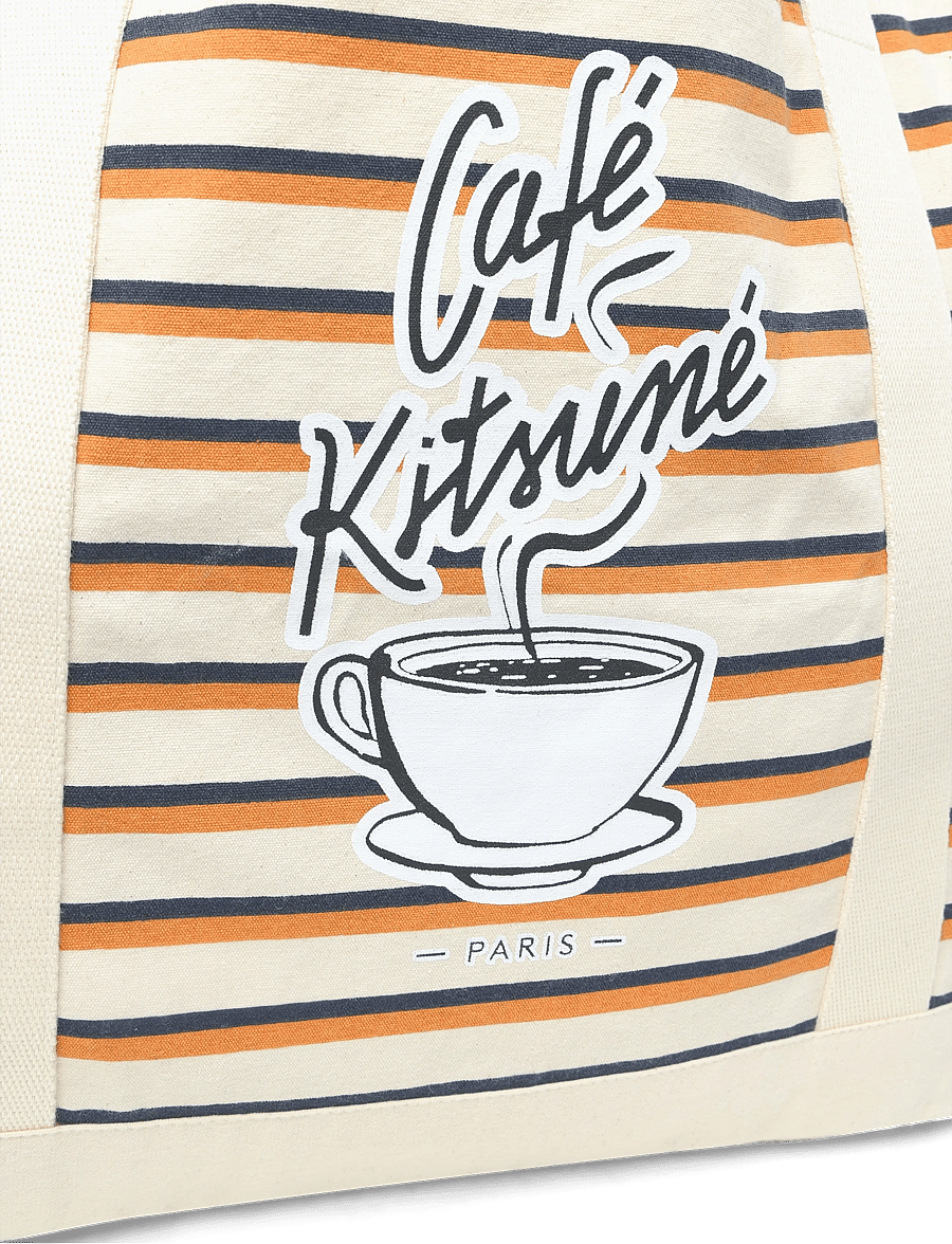 Maison Kitsune - "COFFEE CUP" STRIPED SHOPPING BAG - shopper - fox/white/navy stripes - 3