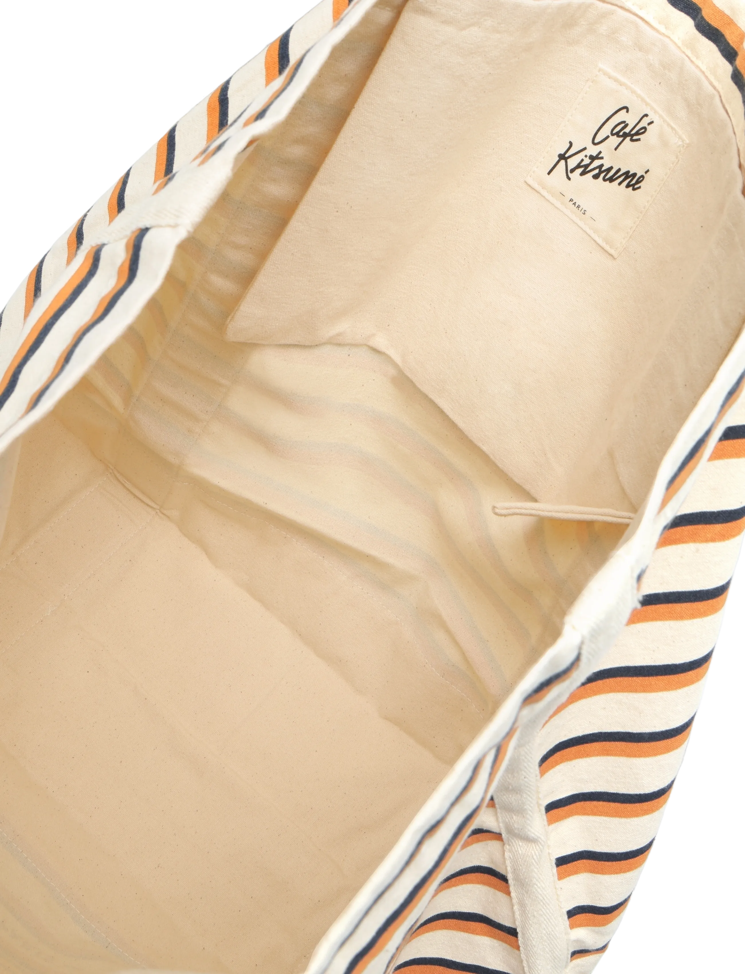 Maison Kitsune - "COFFEE CUP" STRIPED SHOPPING BAG - fox/white/navy stripes - 4