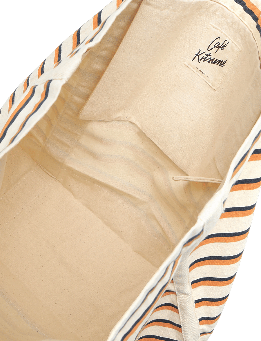 Maison Kitsune - "COFFEE CUP" STRIPED SHOPPING BAG - shopper - fox/white/navy stripes - 4